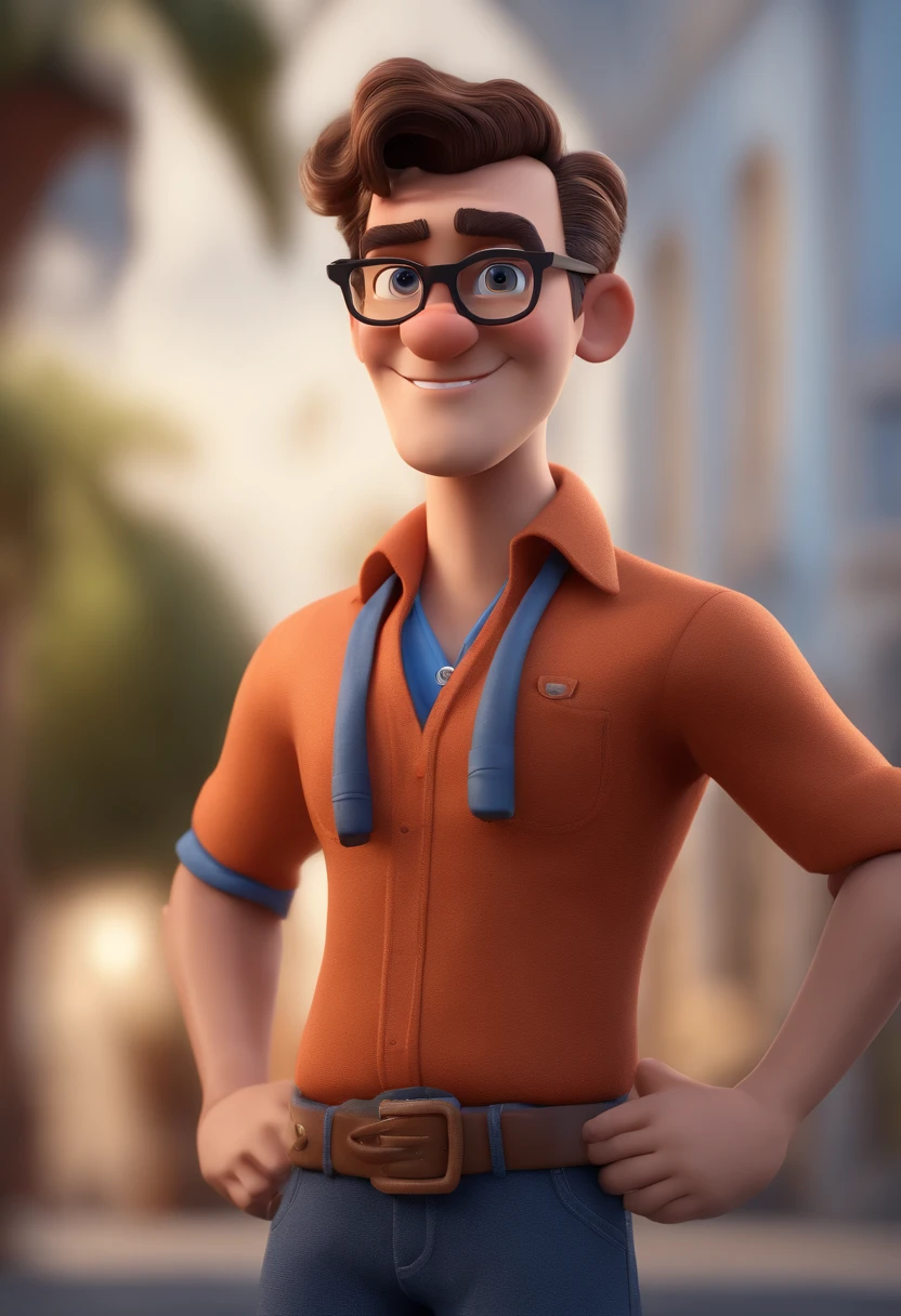 Cartoon character of a man with black glasses and a blue shirt, animation character, Caractere estilizado, animation style rendering, 3D estilizado, Arnold Maya render, 3 d render stylized, toon render keyshot, Personagem 3D, Personagem 3D, 3d rendering stylized, 3 d character render, personagem de desenho animado, Personagem de close up, Pose de personagem, (Estilo Pixar) (master part:1.2) (Bokeh) (best quality) (pele detalhada) (textura detalhada) (8k) (argila) (Cinematic lighting) (foco nítido