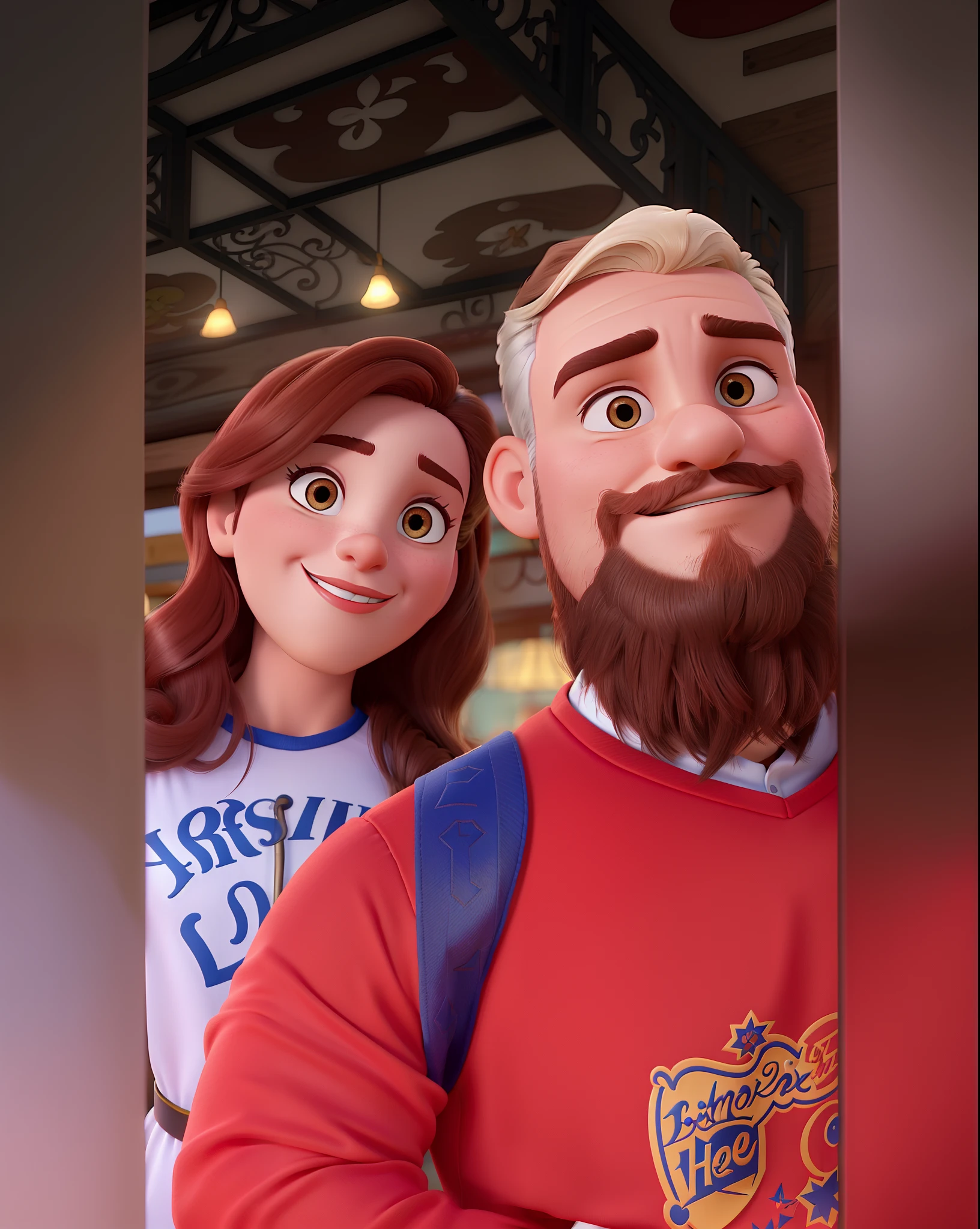 Casal (homem moreno e mulher branca) no estilo Disney Pixar, alta qualidade, melhor qualidade.