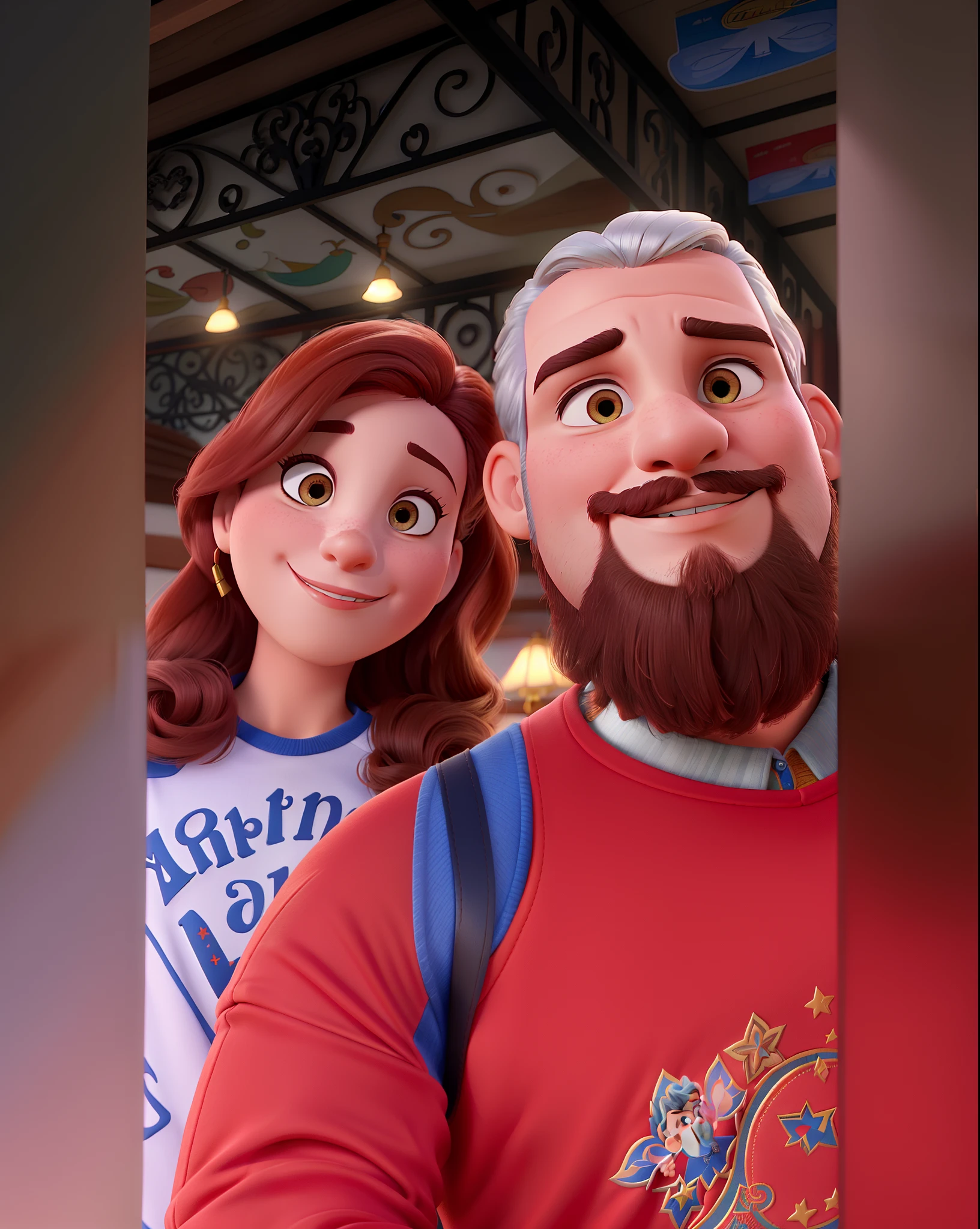 Casal (homem moreno e mulher branca) no estilo Disney Pixar, alta qualidade, melhor qualidade.