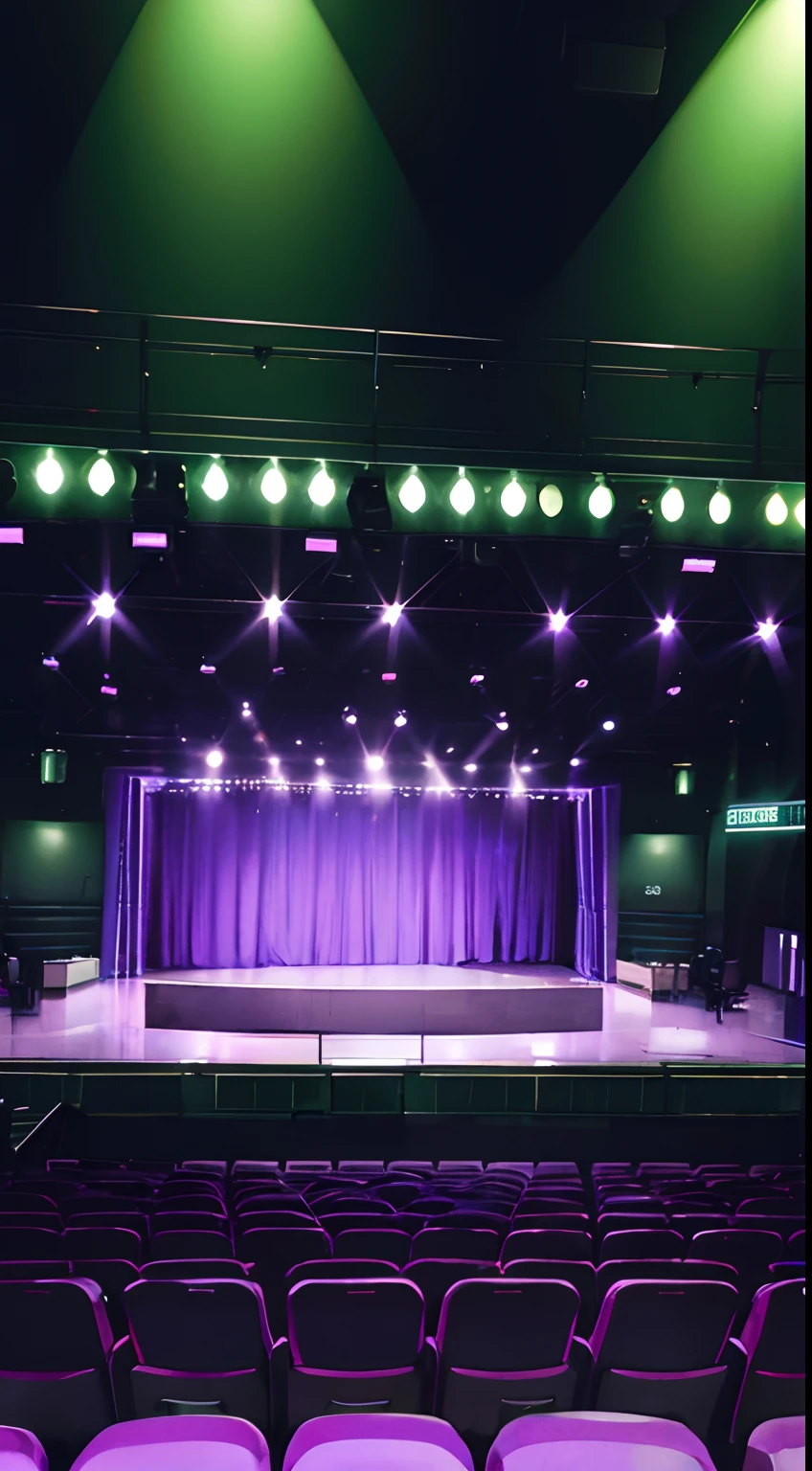 Background, escenario de teatro, with green and purple illumination, with a view from the public