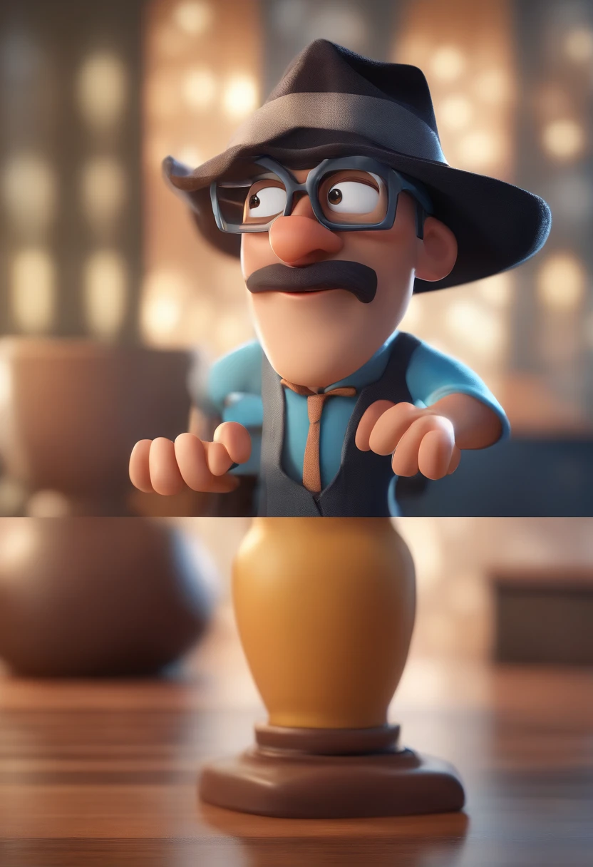 Cartoon character of a man wearing black glasses and a blue shirt, um personagem animado, Caractere estilizado, animation style rendering, 3D estilizado, Arnold Maya render, 3 d render stylized, toon render keyshot, Personagem 3D, Personagem 3D, 3d rendering stylized, 3 d character render, personagem de desenho animado, Personagem de close up, Pose de personagem, (Estilo Pixar) (master part:1.2) (Bokeh) (best quality) (pele detalhada) (textura detalhada) (8k) (argila) (Cinematic lighting) (foco nítido,Senta e vaza a parte superior do corpo