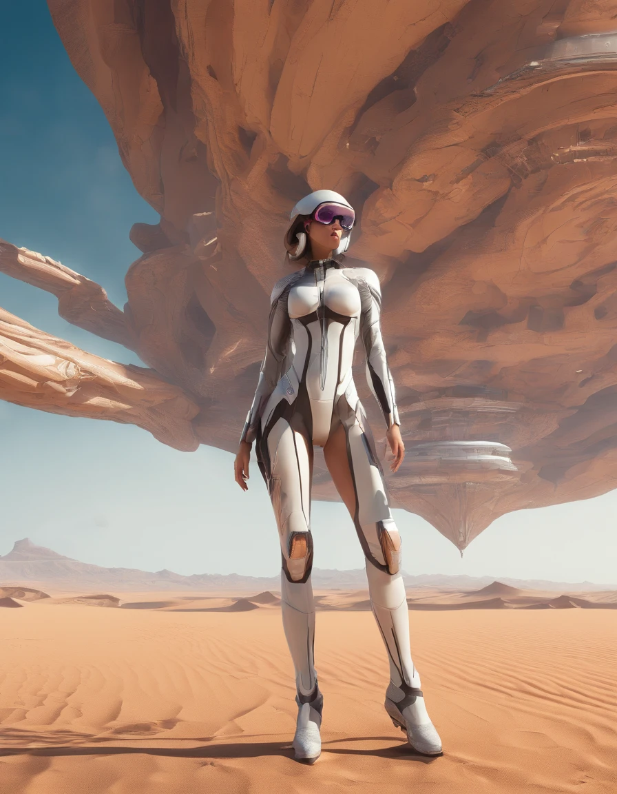 ((Best quality)), ((masterpiece)), ((realistic)), ((Best quality)), ((masterpiece)), ((realistic)), Girl walking in desert, looking tired, wearing pantyhose and bra, Sunglasses, very beautiful, in a natural and casual style on eye level, scenic, masterpiece, (highres), original, extremely detailed 8K , (photorealistic:1.4),flawless face, perfect eyes,symmetrica body shape,smile,