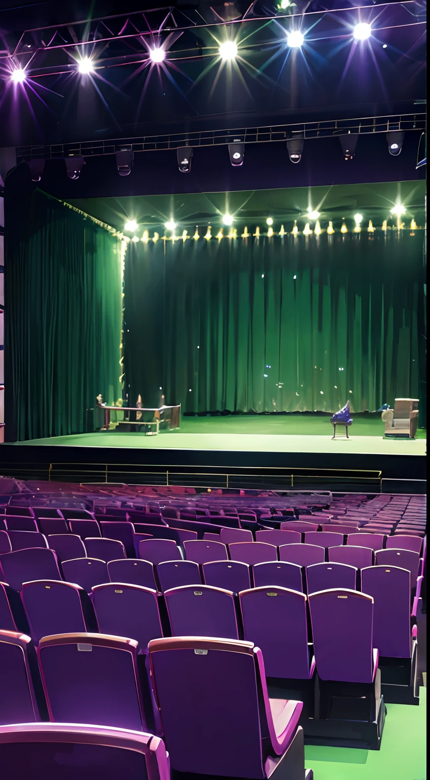Background, escenario de teatro, with green and purple illumination, with a view from the public