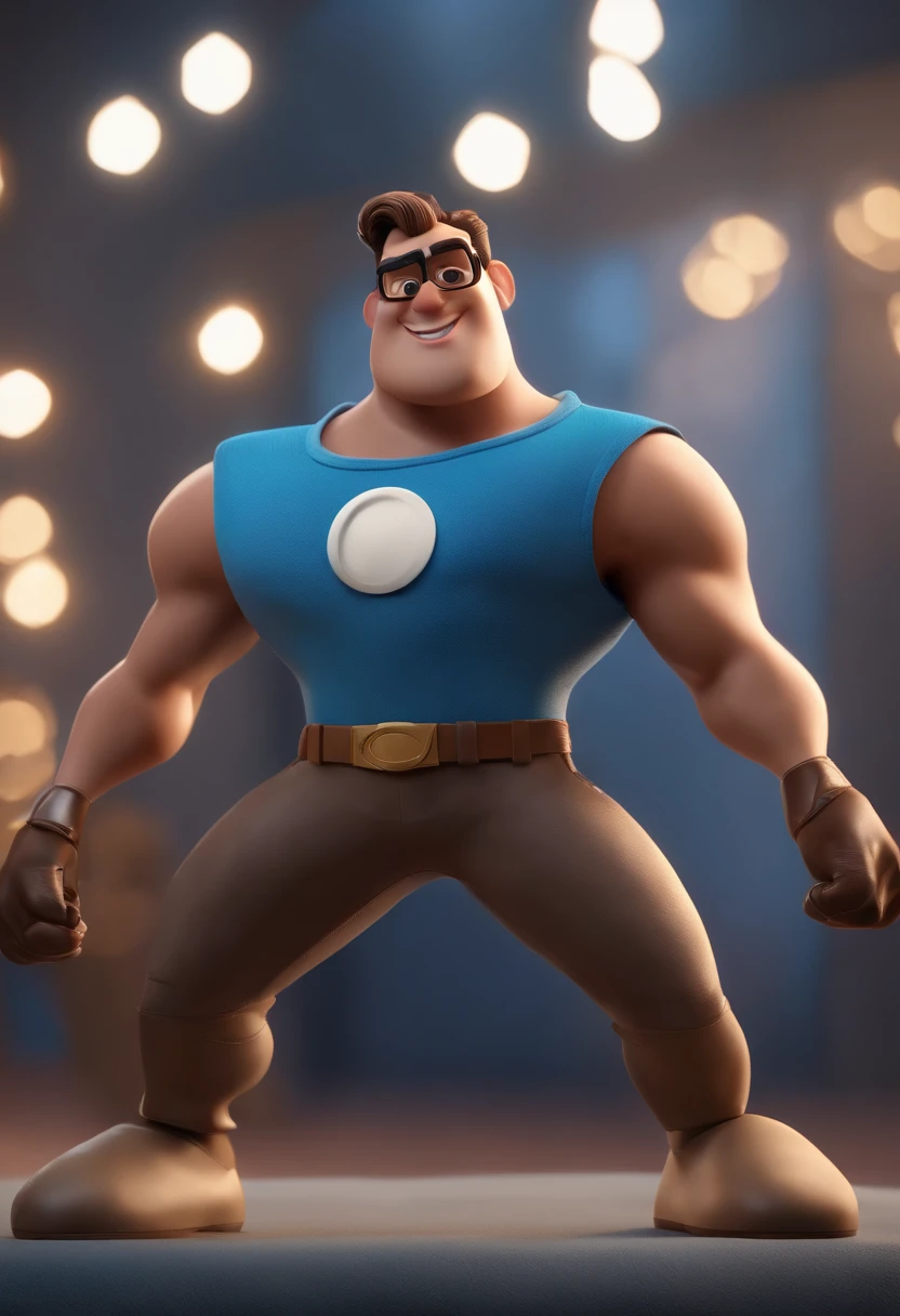 Cartoon character of a man wearing black glasses and a blue shirt, um personagem animado, Caractere estilizado, animation style rendering, 3D estilizado, Arnold Maya render, 3 d render stylized, toon render keyshot, Personagem 3D, Personagem 3D, 3d rendering stylized, 3 d character render, personagem de desenho animado, Personagem de close up, Pose de personagem, (Estilo Pixar) (master part:1.2) (Bokeh) (best quality) (pele detalhada) (textura detalhada) (8k) (argila) (Cinematic lighting) (foco nítido，Senta e vaza a parte superior do corpo