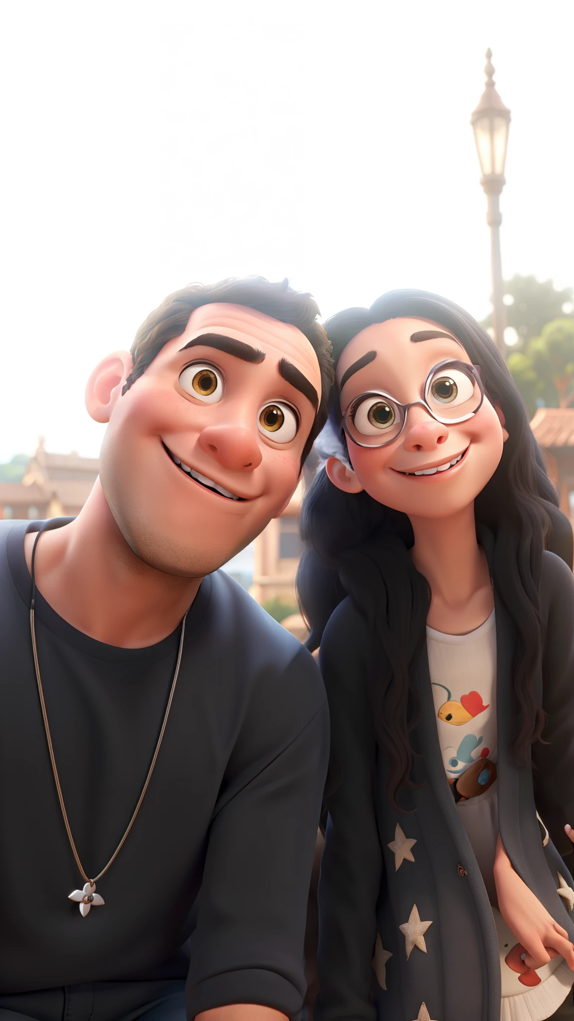 Disney Pixar Cartoon, jovem casal, negro e meninaa