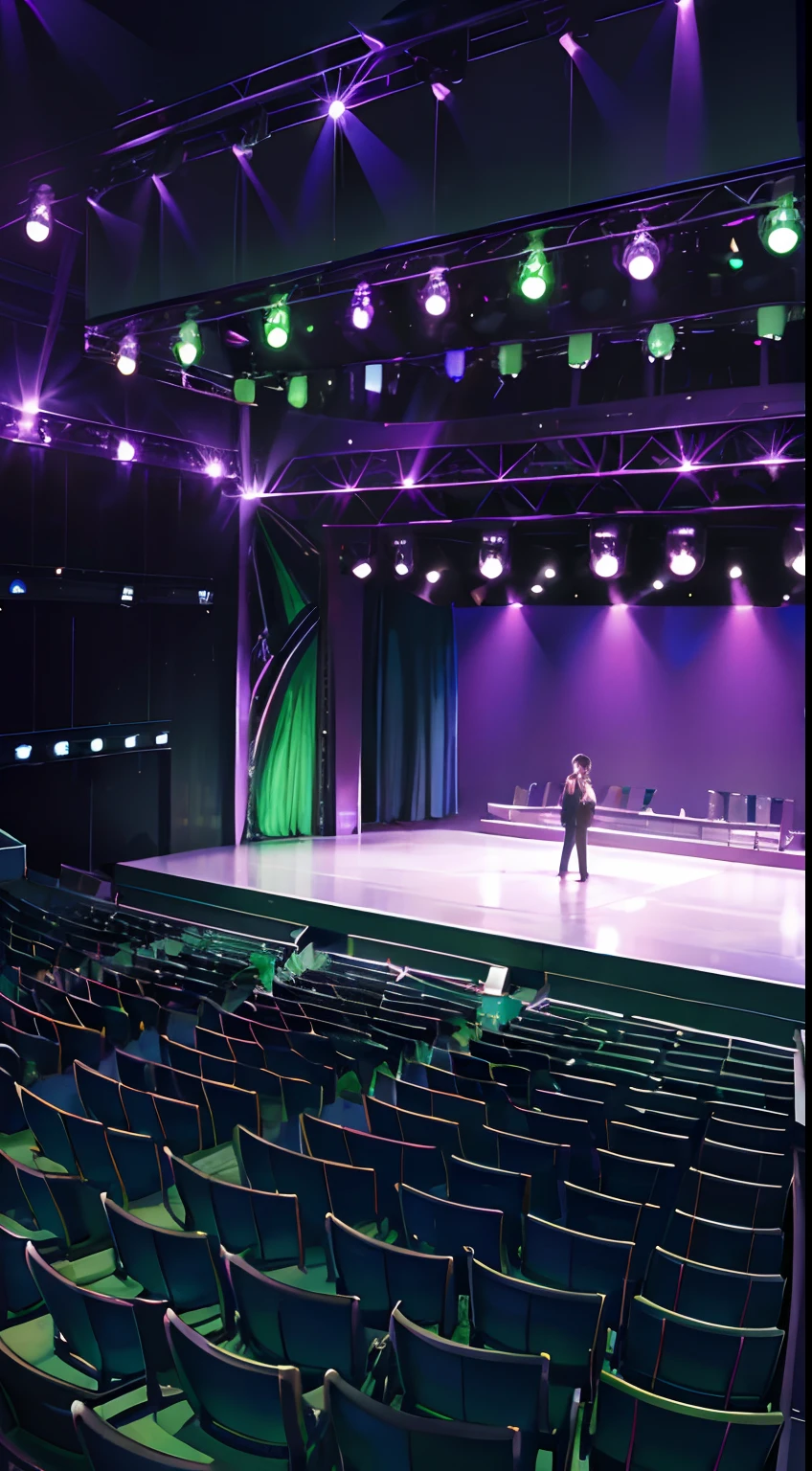 Background, escenario de teatro, with green and purple illumination, with a view from the public