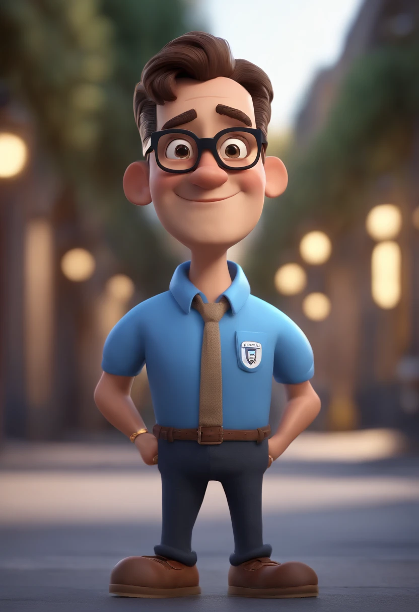 Cartoon character of a man with black glasses and a blue shirt, animation character, Caractere estilizado, animation style rendering, 3D estilizado, Arnold Maya render, 3 d render stylized, toon render keyshot, Personagem 3D, Personagem 3D, 3d rendering stylized, 3 d character render, personagem de desenho animado, Personagem de close up, Pose de personagem, (Estilo Pixar) (master part:1.2) (Bokeh) (best quality) (pele detalhada) (textura detalhada) (8k) (argila) (Cinematic lighting) (foco nítido