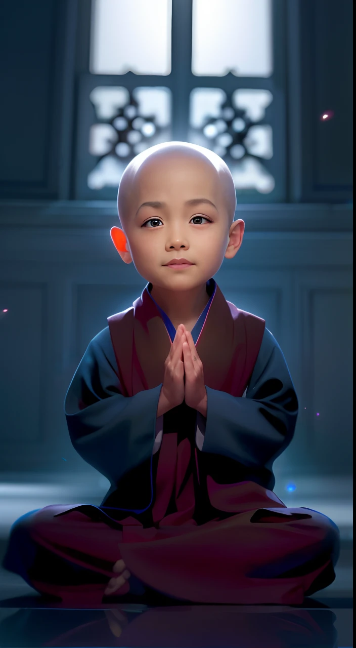 Smile with wide eyes，The eyes have God，One was dressed in monk's robes，披袈裟，Close-up of a  sitting on the floor, lovely digital painting, monk clothes, avatar aang, he is greeting you warmly, Buddhists, aang, yanjun cheng, concept art of a monk, monk, wojtek fus, buddhist monk, Beautiful avatar image, Yan, littlwearing nun outfit, author：Yu Zheding