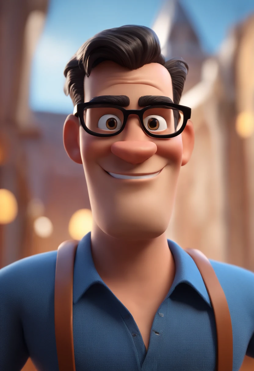 Cartoon character of a man with black glasses and a blue shirt, animation character, Caractere estilizado, animation style rendering, 3D estilizado, Arnold Maya render, 3 d render stylized, toon render keyshot, Personagem 3D, Personagem 3D, 3d rendering stylized, 3 d character render, personagem de desenho animado, Personagem de close up, Pose de personagem, (Estilo Pixar) (master part:1.2) (Bokeh) (best quality) (pele detalhada) (textura detalhada) (8k) (argila) (Cinematic lighting) (foco nítido