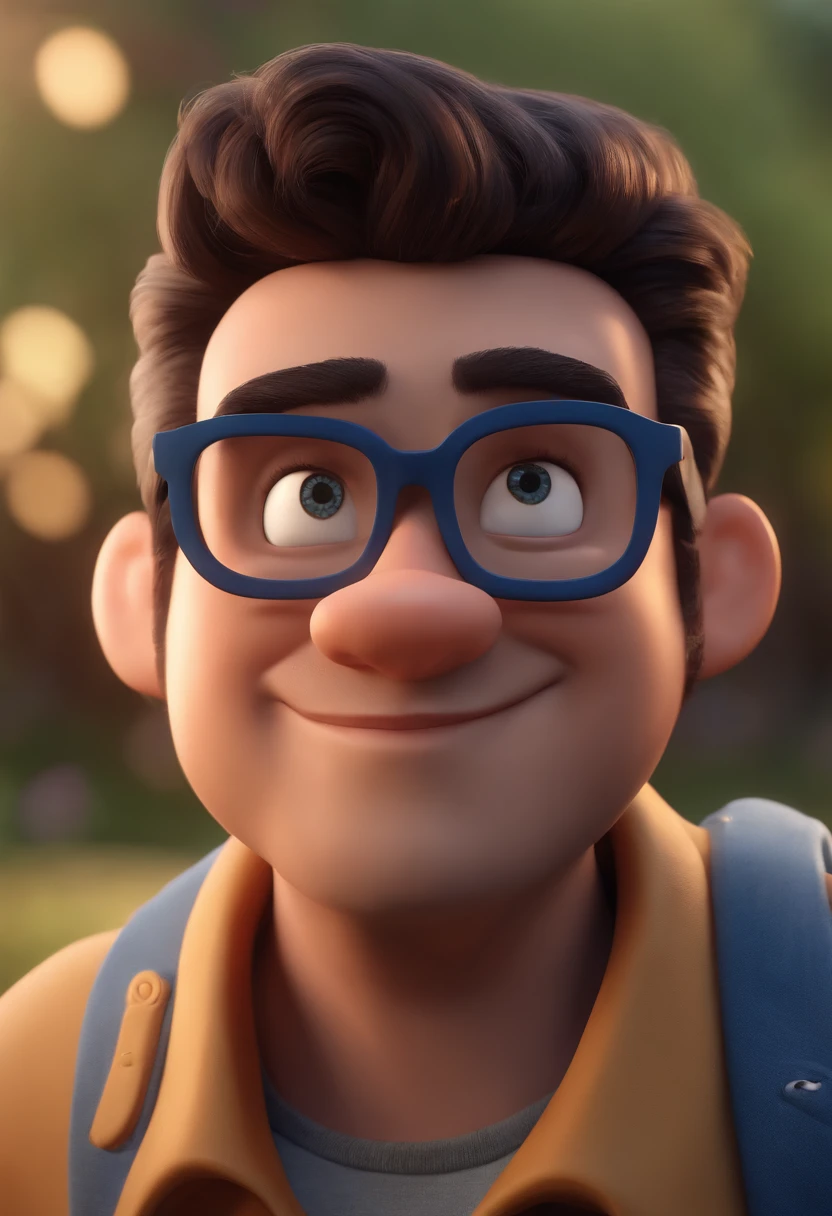 Cartoon character of a man with black glasses and a blue shirt, animation character, Caractere estilizado, animation style rendering, 3D estilizado, Arnold Maya render, 3 d render stylized, toon render keyshot, Personagem 3D, Personagem 3D, 3d rendering stylized, 3 d character render, personagem de desenho animado, Personagem de close up, Pose de personagem,  (Estilo Pixar) (master part:1.2) (Bokeh) (best quality) (pele detalhada) (textura detalhada) (8k) (argila) (Cinematic lighting) (foco nítido