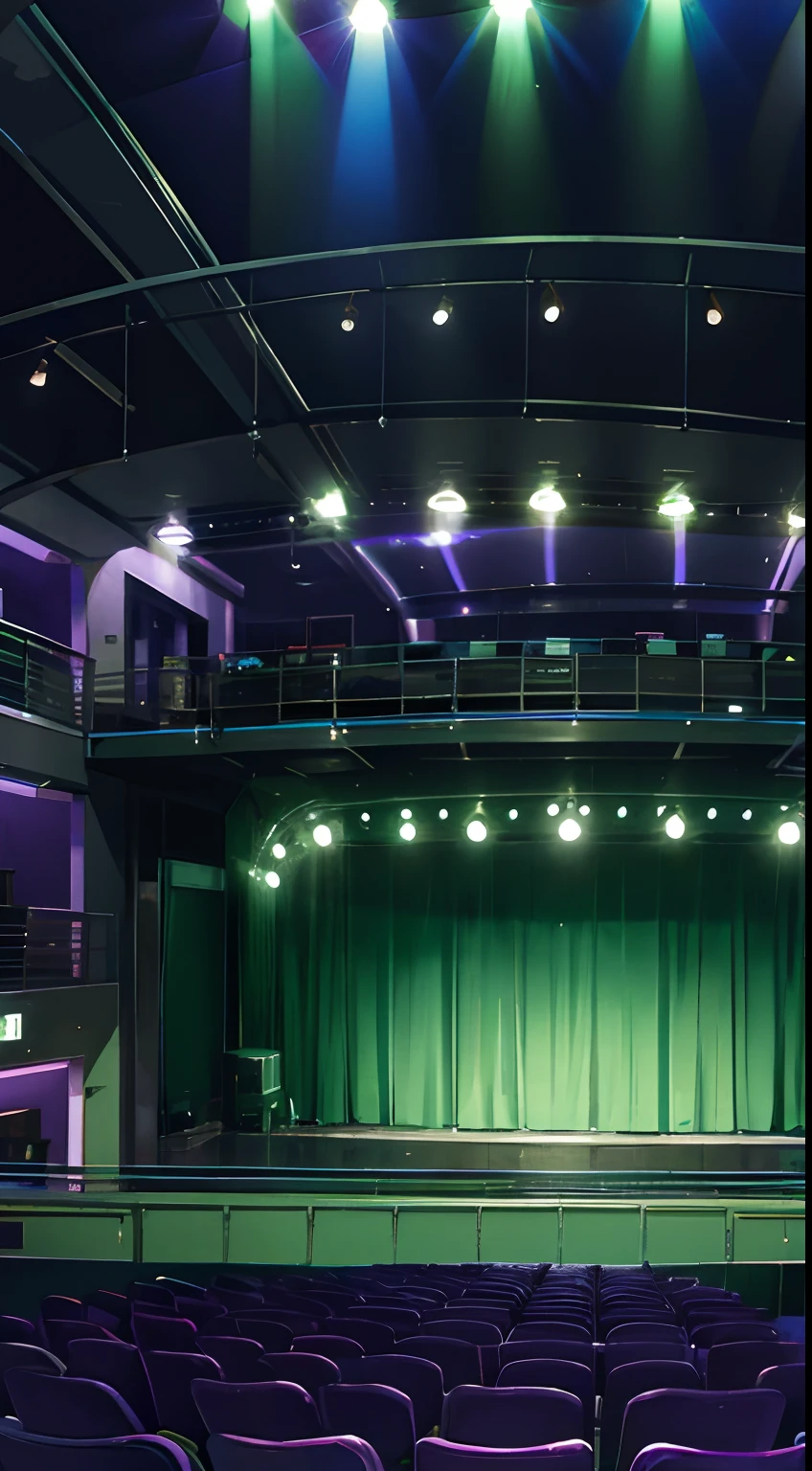 Background, escenario de teatro, with green and purple illumination, with a view from the public