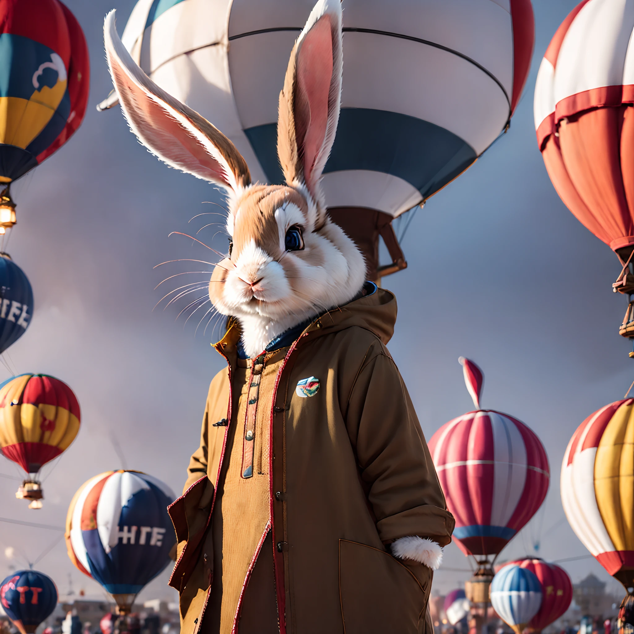 There is a rabbit inside the hot air balloon