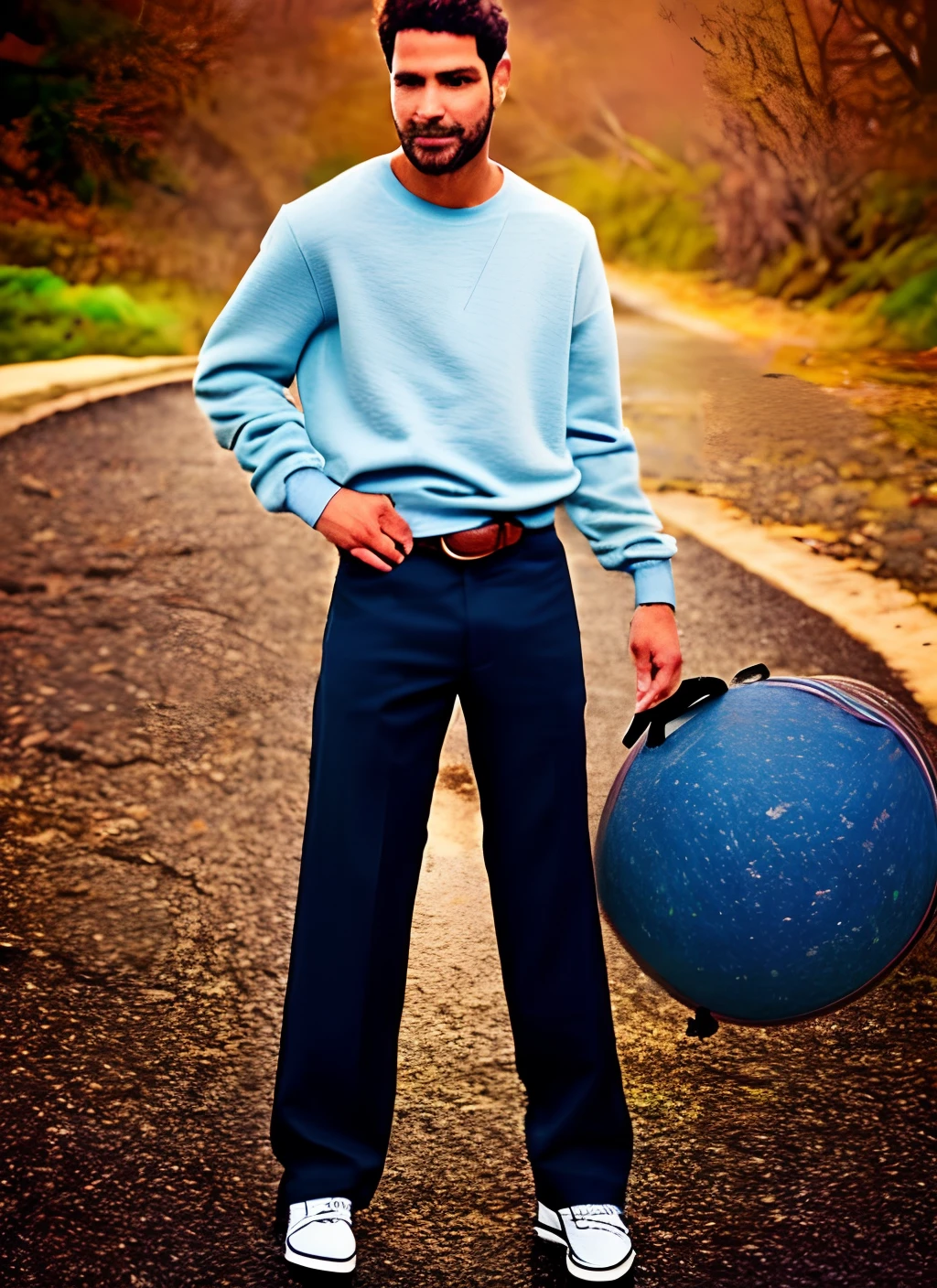 Criar um cartas estilo Disney/pixar um homem moreno de 1,78 de altura, da pele negra, cabelo raspado, in sweatshirt and pants, In a photography studio