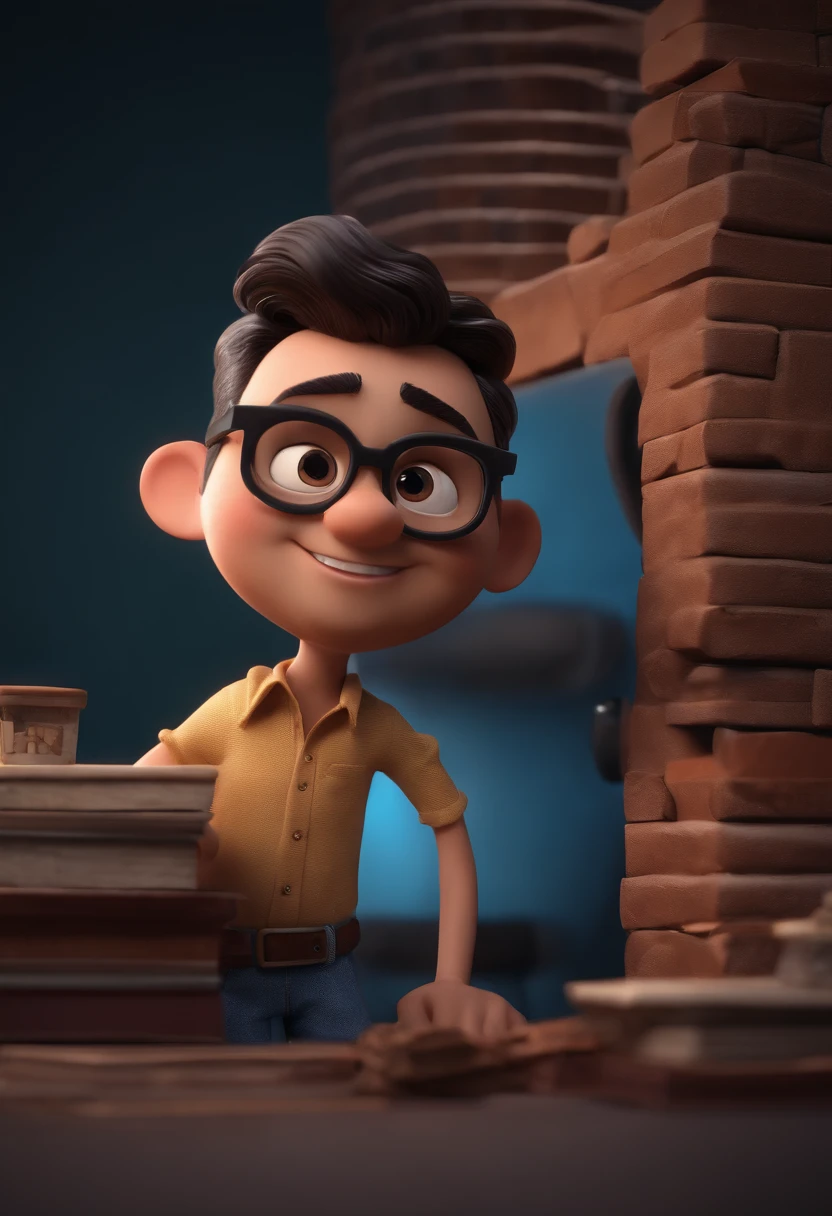 Cartoon character of a man with black glasses and a blue shirt, animation character, Caractere estilizado, animation style rendering, 3D estilizado, Arnold Maya render, 3 d render stylized, toon render keyshot, Personagem 3D, Personagem 3D, 3d rendering stylized, 3 d character render, personagem de desenho animado, Personagem de close up, Pose de personagem, (Estilo Pixar) (master part:1.2) (Bokeh) (best quality) (pele detalhada) (textura detalhada) (8k) (argila) (Cinematic lighting) (foco nítido