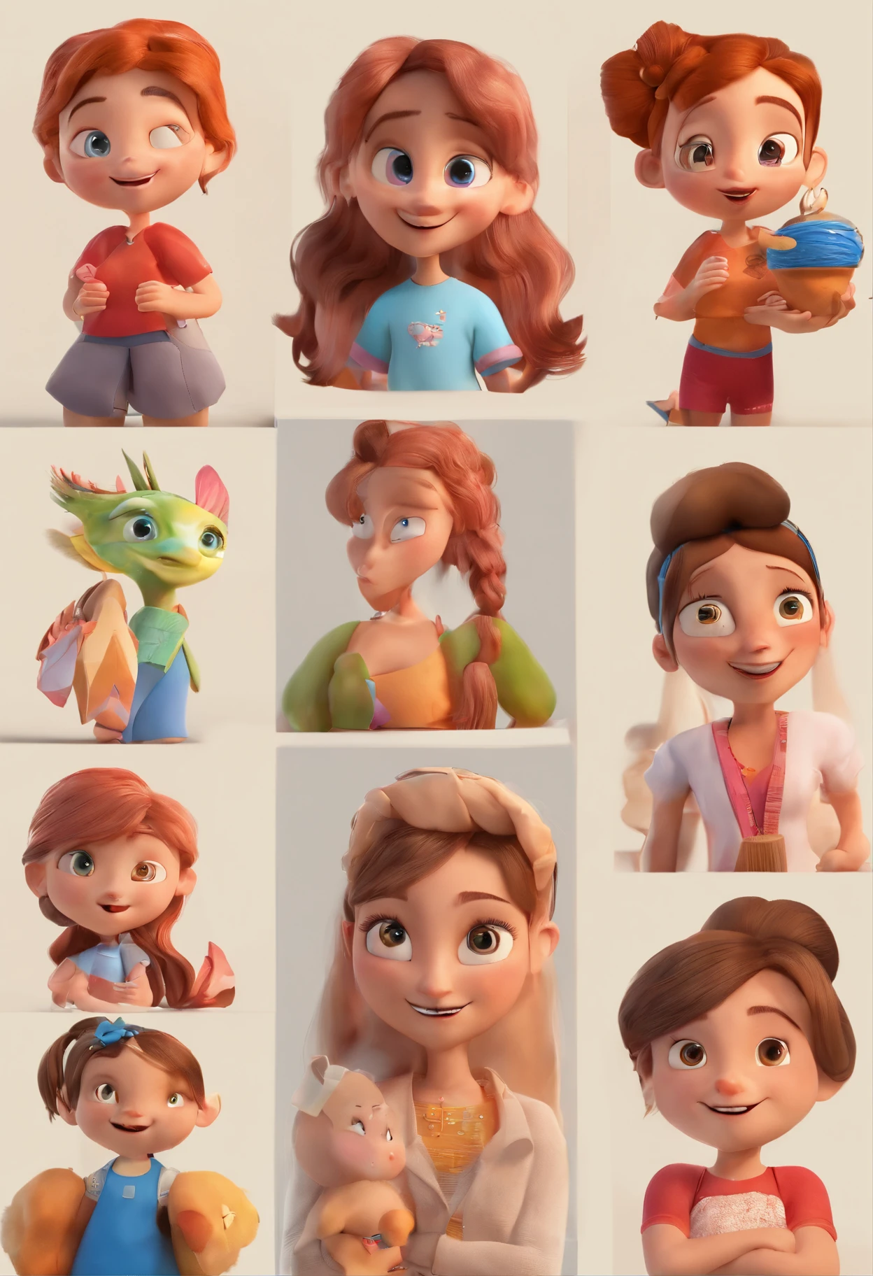 Estilo Pixar: Familia, A mother and two girls. Uma e outra de 8 anos e um menino de 12 anos