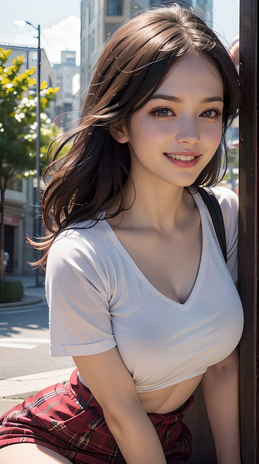 Top quality, masterpiece, ultra high definition, (Reality: 1.4), Original photo, 1Girl, cinematic lighting, smile, bright, photo-like, sweaty, face red, pose to take photo