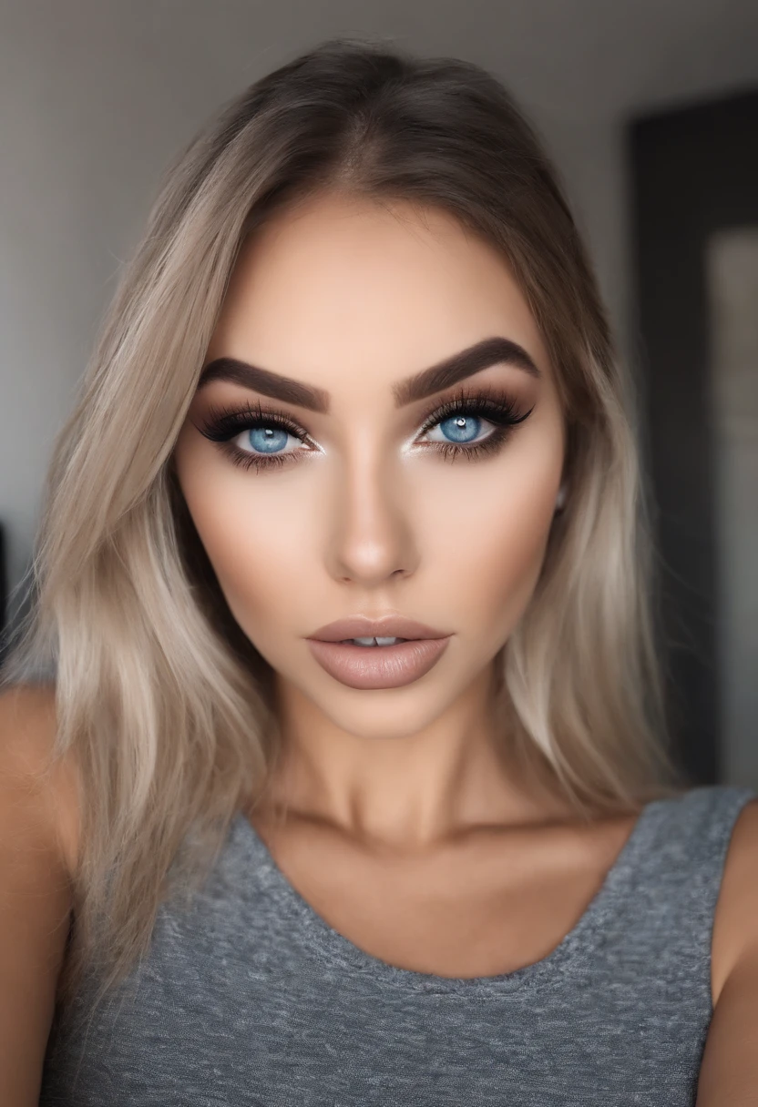 Arafed Mujer totalmente , Chica sexy con ojos azules, ultra realista, meticulosamente detallado, Retrato Sophie Mudd, cabello rubio y ojos grandes, selfie de una mujer joven, Ojos del dormitorio, Violeta Myers, sin maquillaje, Maquillaje natural, staring directly into camera, cara con artgram, maquillaje sutil, Impresionante foto de cuerpo completo , en el club, Medium to large size bust
