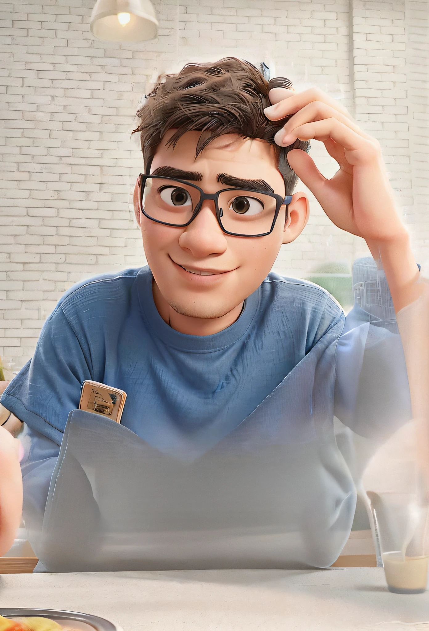 there is a man sitting at a table with a plate of food, with glasses, 2 7 years old, 2 8 years old, thawan duchanee, 2 9 years old, 8k selfie photograph, with glasses on, with accurate face, 2 3 years old, 3 2 years old, profile picture 1024px, 38 years old