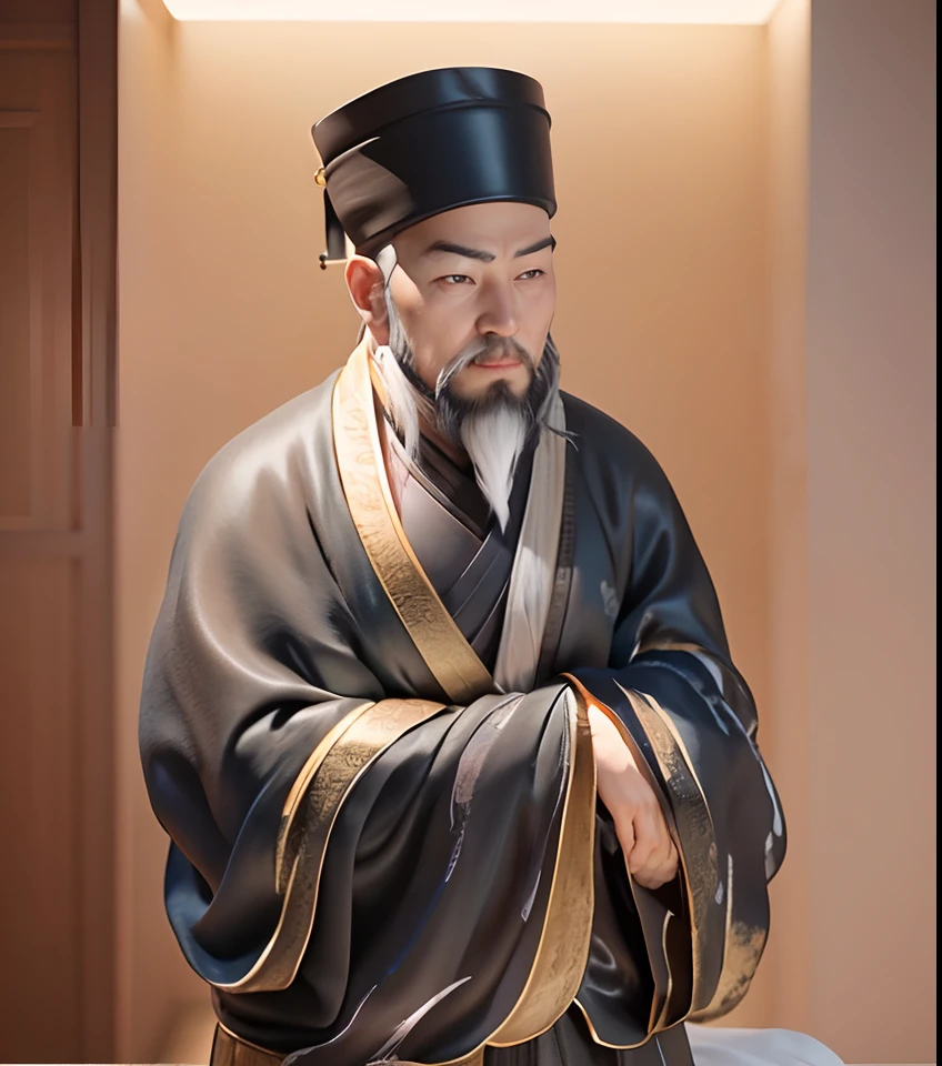 Painting of a man with an off-white beard and a gray robe, Black-gray hat,by Emperor Huizong of Song, zhang daqian, feng shu, qi sheng luo, by Xuande Emperor, inspired by Zhang Shunzi, Yang Qi, style of guo hua, song nan li, hua cheng, yuan - ti, by Gu Kaizhi,3 d model,UE4 engine,Realistic PBR material,Canon 85 mm,Directional light,Skylight