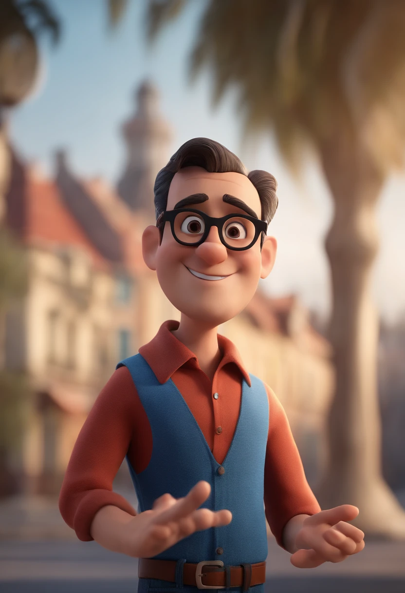 Cartoon character of a man with black glasses and a blue shirt, animation character, Caractere estilizado, animation style rendering, 3D estilizado, Arnold Maya render, 3 d render stylized, toon render keyshot, Personagem 3D, Personagem 3D, 3d rendering stylized, 3 d character render, personagem de desenho animado, Personagem de close up, Pose de personagem, (Estilo Pixar) (master part:1.2) (Bokeh) (best quality) (pele detalhada) (textura detalhada) (8k) (argila) (Cinematic lighting) (foco nítido