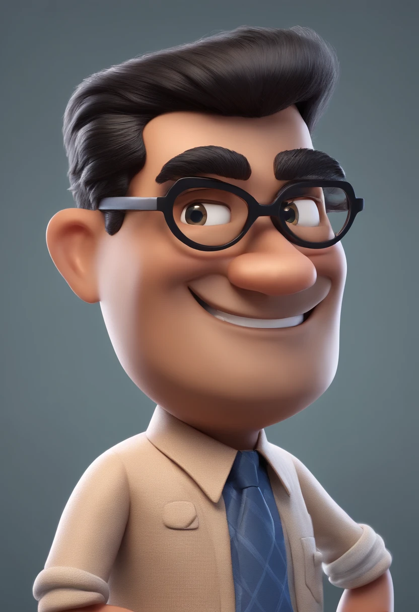 Cartoon character of a man with black glasses and a blue shirt, animation character, Caractere estilizado, animation style rendering, 3D estilizado, Arnold Maya render, 3 d render stylized, toon render keyshot, Personagem 3D, Personagem 3D, 3d rendering stylized, 3 d character render, personagem de desenho animado, Personagem de close up, Pose de personagem, (Estilo Pixar) (master part:1.2) (Bokeh) (best quality) (pele detalhada) (textura detalhada) (8k) (argila) (Cinematic lighting) (foco nítido