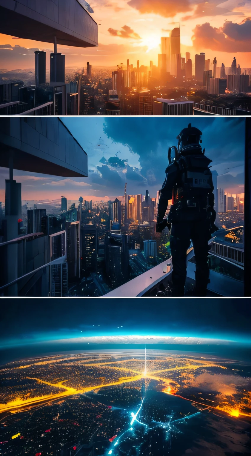 skyporn, Clouds, Holding_arma, No_The human, Glow, droid, architecture, blazing_Eyes, mechs, Science fiction, city, reality, mechs, Full body