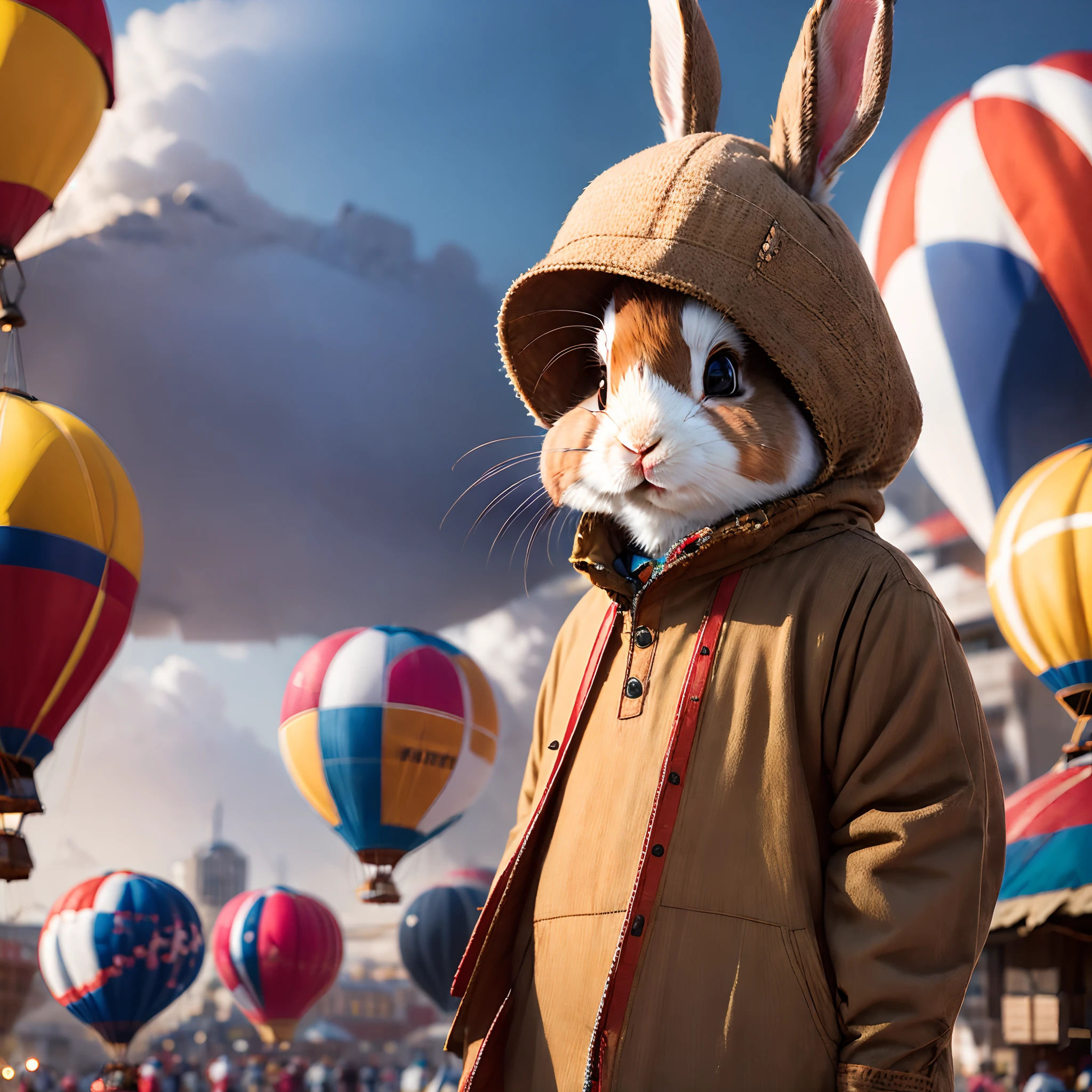 There is a rabbit inside the hot air balloon