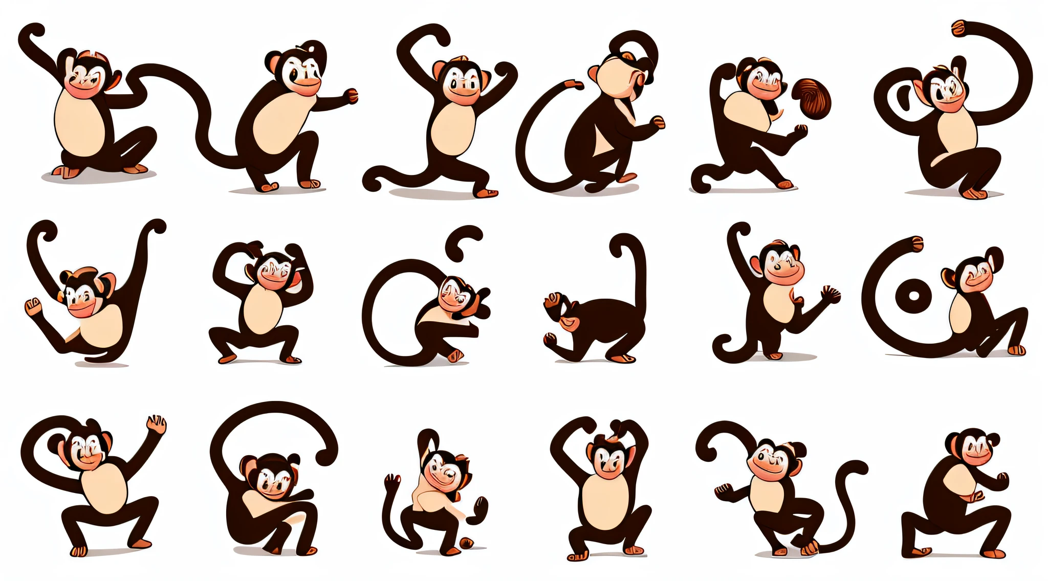 A cute monkey that is a little crazy，There are different postures，Expressions and movements，background whites，Comic style，Emoticon pack --auto