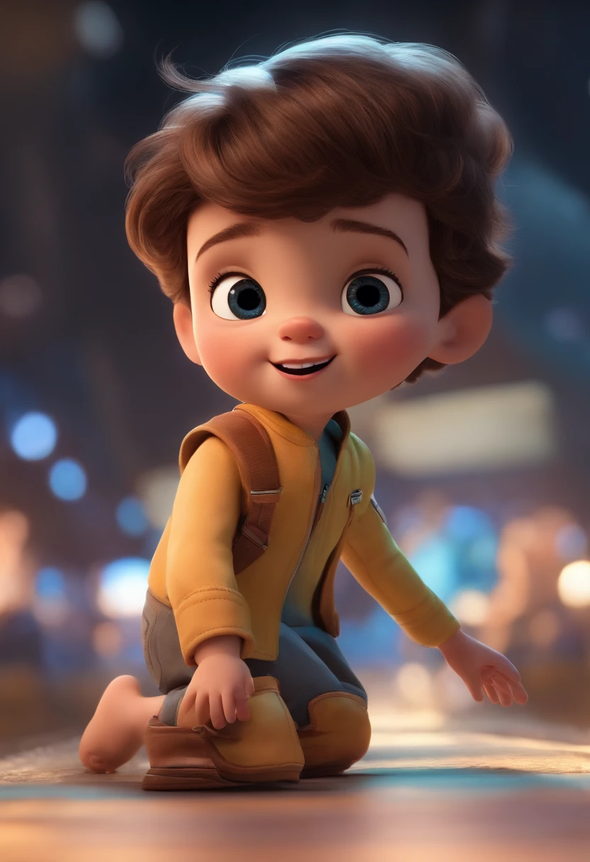 a happy cute  standing short hair, vestindo uma fantasia espacial, , fundo branco, barnet, Tom, Estilo Pixar, ....3d, desenhos animados, rosto detalhado, asymmetrical 16k