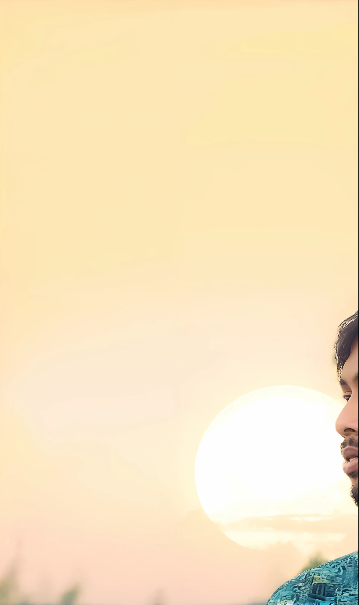 A cartoon carektor arafed man standing in front of a body of water, with beautiful colors, in front of a forest background, stylish pose, amidst nature, assamese aesthetic, with sunset, with vibrant sky, wearing in shirt, with lovely look, candid picture, colourful, distant full body view, * colour splash *, mohamed chahin style, photoshopped