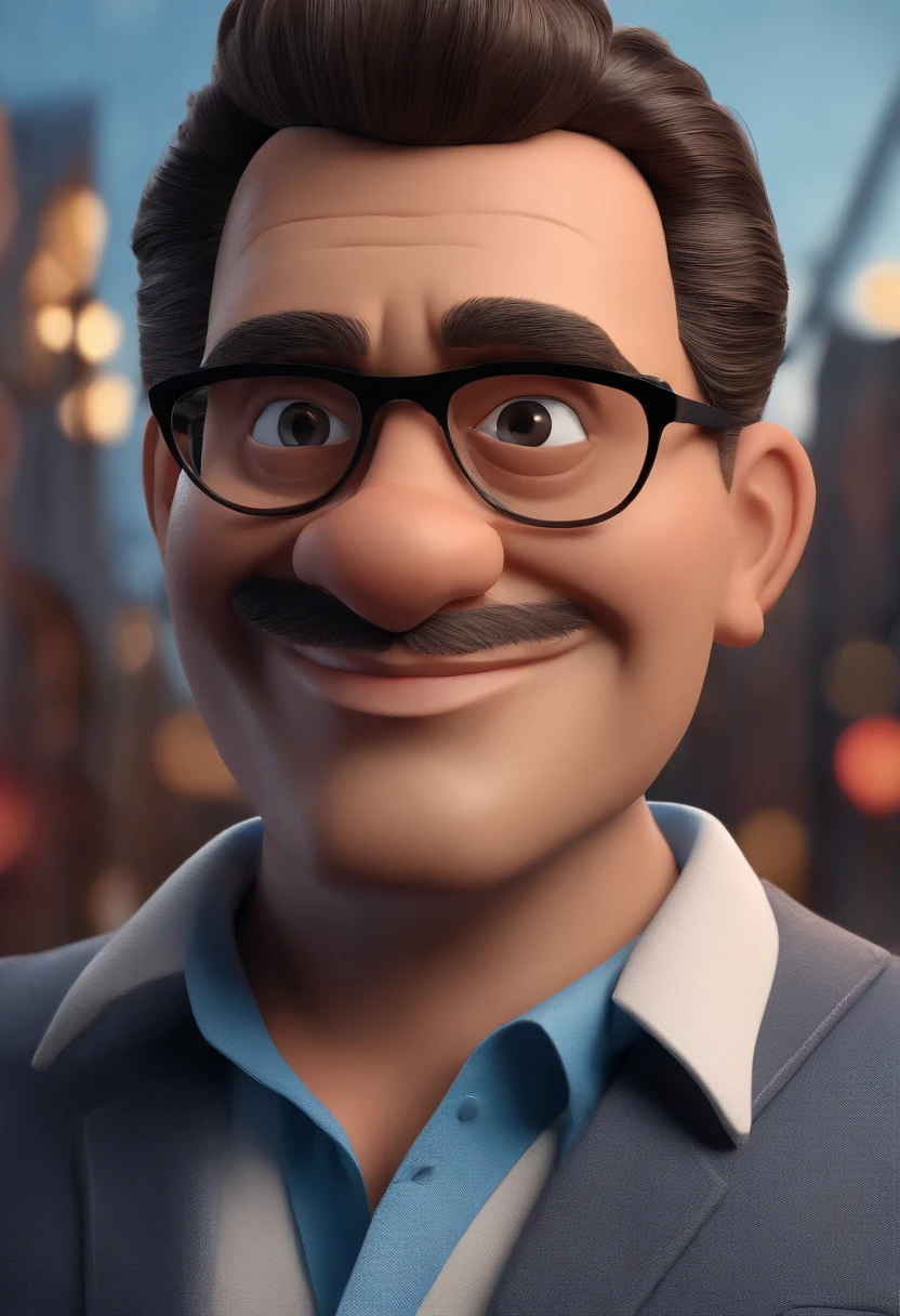 Cartoon character of a man with black glasses and a blue shirt, animation character, Caractere estilizado, animation style rendering, 3D estilizado, Arnold Maya render, 3 d render stylized, toon render keyshot, Personagem 3D, Personagem 3D, 3d rendering stylized, 3 d character render, personagem de desenho animado, Personagem de close up, Pose de personagem, (Estilo Pixar) (master part:1.2) (Bokeh) (best quality) (pele detalhada) (textura detalhada) (8k) (argila) (Cinematic lighting) (foco nítido