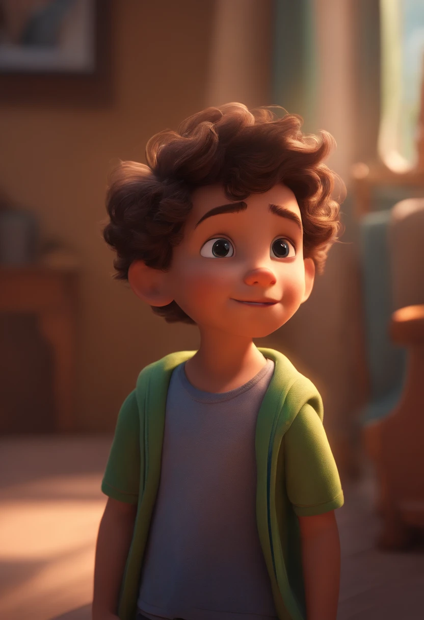 Image of a boy for a story in a YouTube video in Pixar format, He's the allabester, He's the class leader, He's outgoing, Playful and gets up for a lot of things, cabelo curto