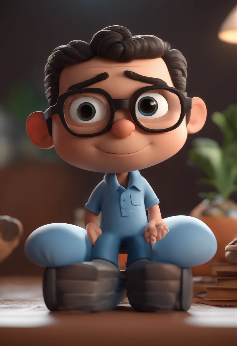 Cartoon character of a man with black glasses and a blue shirt, animation character, Caractere estilizado, animation style rendering, 3D estilizado, Arnold Maya render, 3 d render stylized, toon render keyshot, Personagem 3D, Personagem 3D, 3d rendering stylized, 3 d character render, personagem de desenho animado, Personagem de close up, Pose de personagem, (Estilo Pixar) (master part:1.2) (Bokeh) (best quality) (pele detalhada) (textura detalhada) (8k) (argila) (Cinematic lighting) (foco nítido