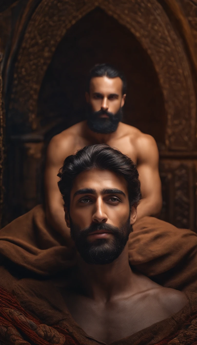 Jesus com olhar sereno,olhos castanhos,barba castanha escura.realista,8k