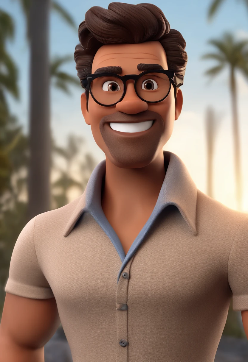 Cartoon character of a man with black glasses and a blue shirt, animation character, Caractere estilizado, animation style rendering, 3D estilizado, Arnold Maya render, 3 d render stylized, toon render keyshot, Personagem 3D, Personagem 3D, 3d rendering stylized, 3 d character render, personagem de desenho animado, Personagem de close up, Pose de personagem,  (Estilo Pixar) (master part:1.2) (Bokeh) (best quality) (pele detalhada) (textura detalhada) (8k) (argila) (Cinematic lighting) (foco nítido