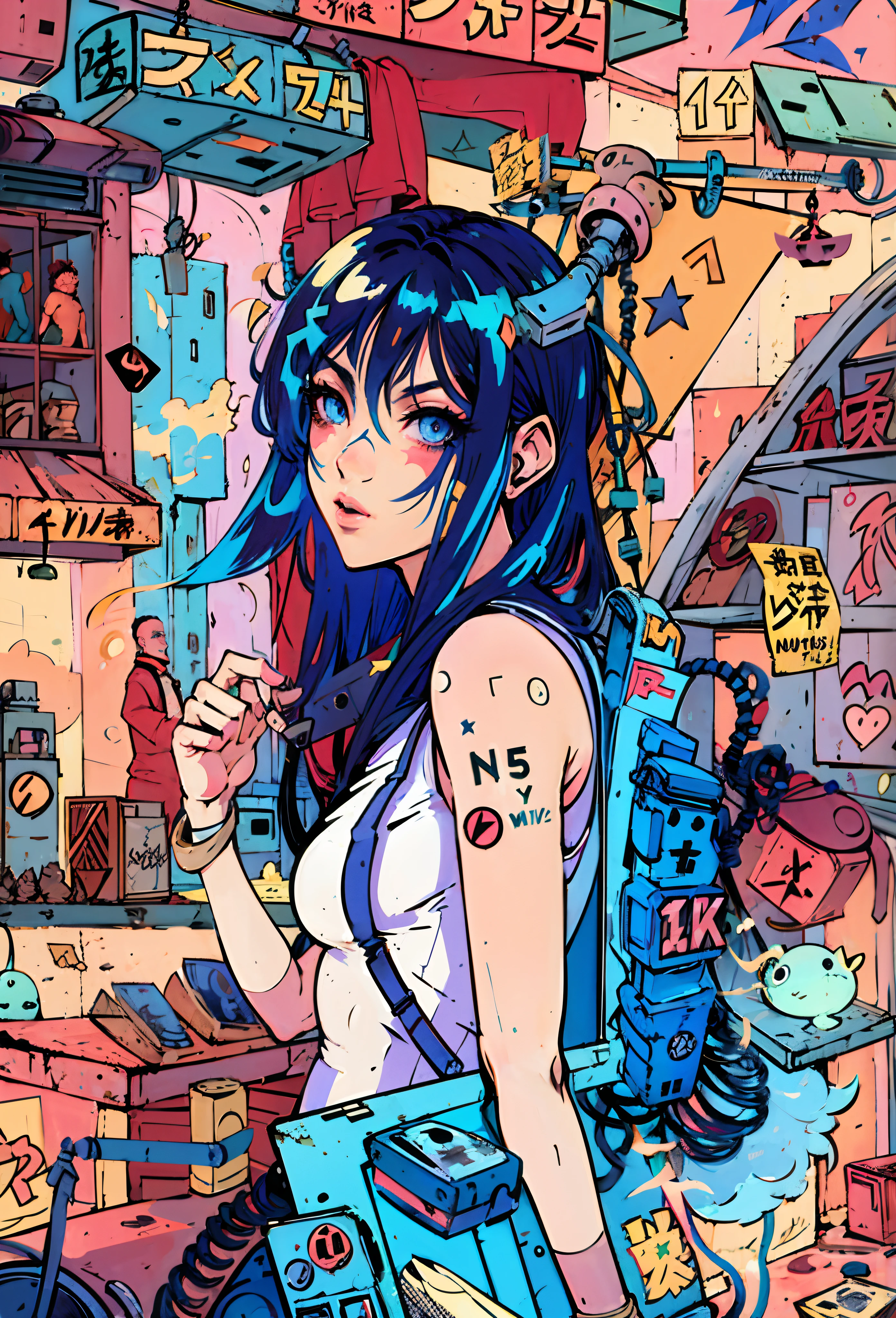 fille d’anime avec un sac à dos marchant devant un mur de graffitis, style anime 4 K, Anime Art Fond d’écran 4K, Anime Art Fond d’écran 4K, Anime Art Fond d’écran 8K, Illustration de style anime, Art numérique de style anime, style anime. 8k, Illustration de style anime, style anime mélangé avec Fujifilm, Art numérique de style anime, Art de style anime, Fanart Urban Girl