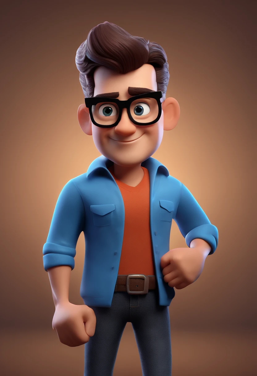 Cartoon character of a man with black glasses and a blue shirt, animation character, Caractere estilizado, animation style rendering, 3D estilizado, Arnold Maya render, 3 d render stylized, toon render keyshot, Personagem 3D, Personagem 3D, 3d rendering stylized, 3 d character render, personagem de desenho animado, Personagem de close up, Pose de personagem, (Estilo Pixar) (master part:1.2) (Bokeh) (best quality) (pele detalhada) (textura detalhada) (8k) (argila) (Cinematic lighting) (foco nítido