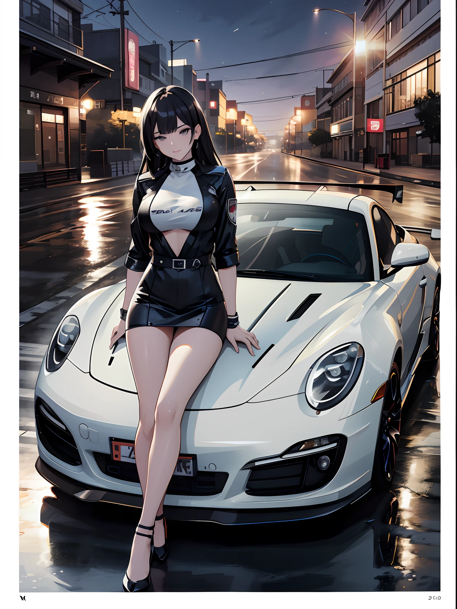 masterpiece, Highest quality, High resolution, Anime art style, Game CG, Backtrack Rich, Rich 1, One person, Backtrack Rich, Black Hair, blue eyes, Long Hair, Large Breasts, ((Racing style swimwear)), Pussy,
