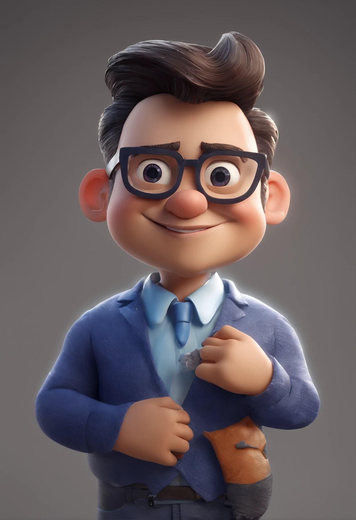 Cartoon character of a man with black glasses and a blue shirt, animation character, Caractere estilizado, animation style rendering, 3D estilizado, Arnold Maya render, 3 d render stylized, toon render keyshot, Personagem 3D, Personagem 3D, 3d rendering stylized, 3 d character render, personagem de desenho animado, Personagem de close up, Pose de personagem, (Estilo Pixar) (master part:1.2) (Bokeh) (best quality) (pele detalhada) (textura detalhada) (8k) (argila) (Cinematic lighting) (foco nítido