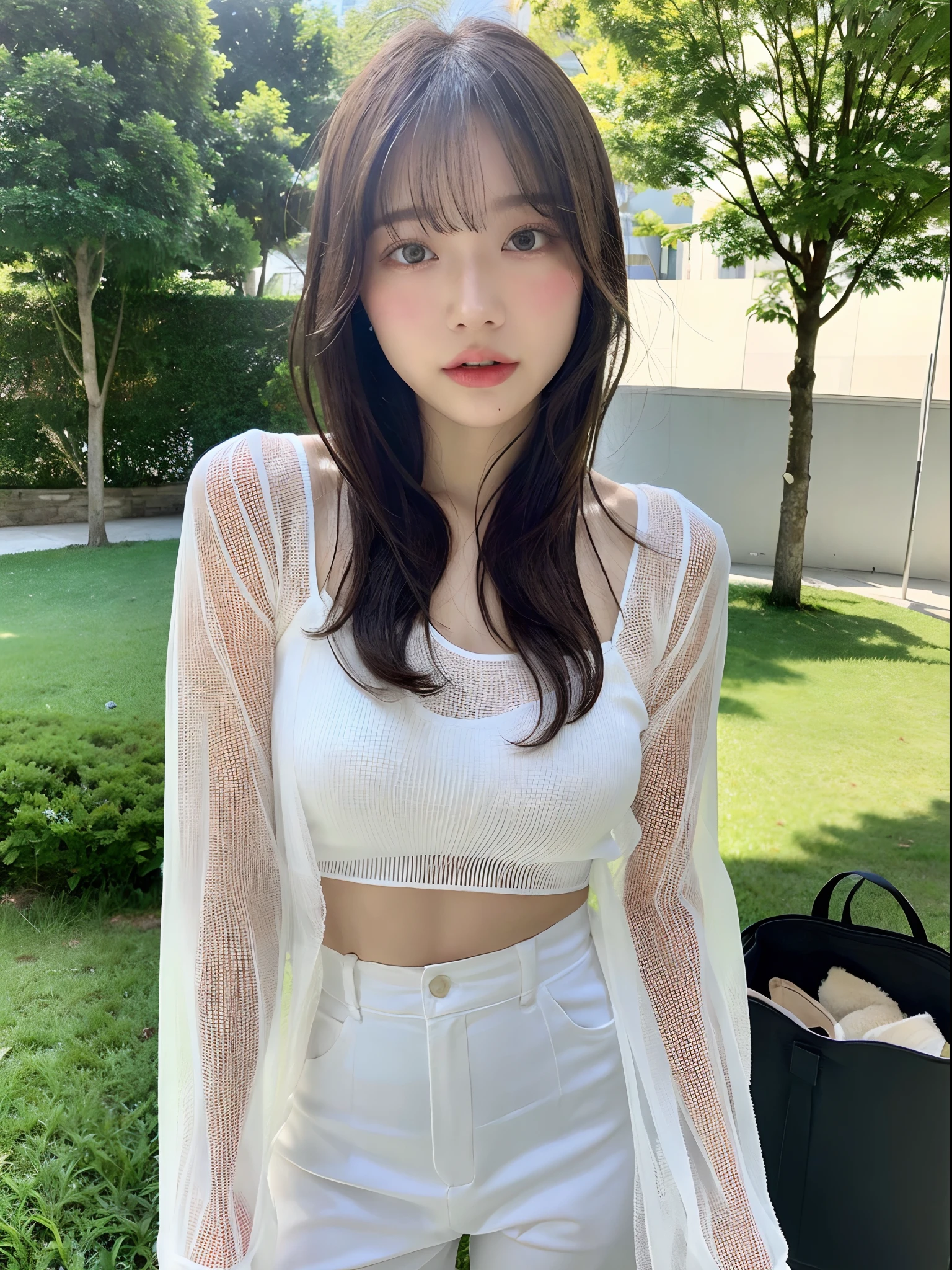 Female、fullllbody、White drool from the mouth、Short Hair Outdoor Fair Skin Disheveled Hair Super Cute、Soft and face、Brown hair、8K分辨率、A hyper-realistic、ultra-definition、 Soft body toned ass night、C Cup((Highest Definition、8k、masterpiece:1.3))、Ultra-fine face、Ultra Fine Lips、Fine eyes、二重まぶた、Black see-through:1.1