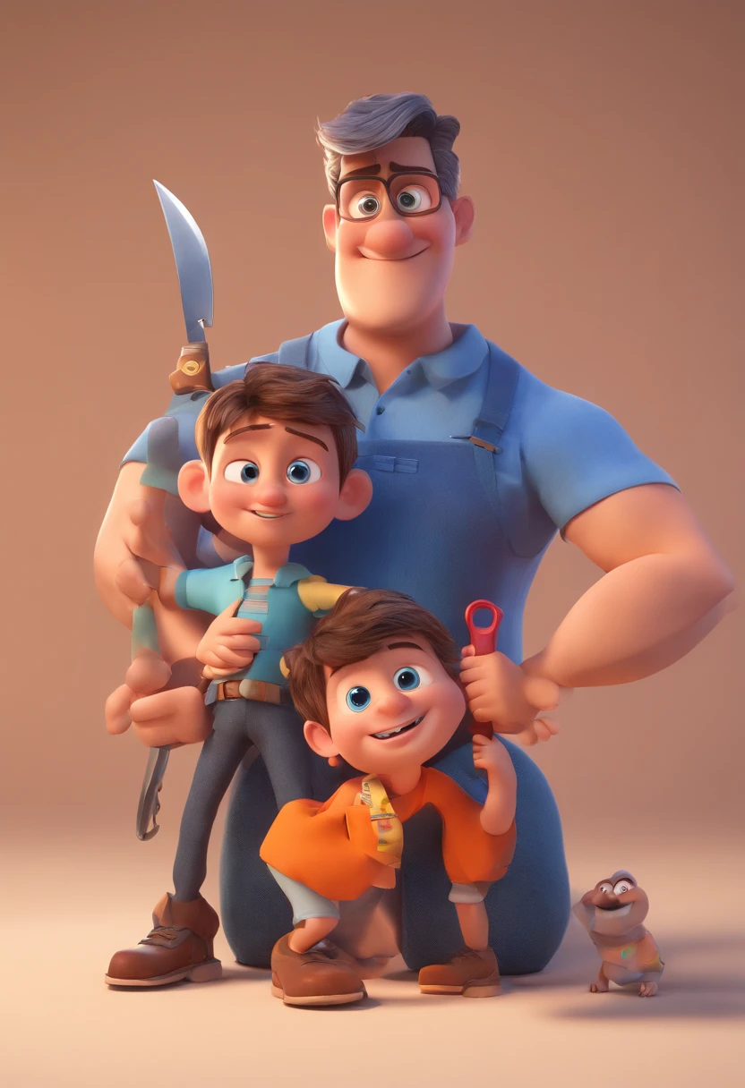 Estilo Pixar: The grown man is holding a naked blue-eyed boy and in his other hand he is holding a pair of scissors and is trying to cut off the boy's testicles,3D Poster,Disney