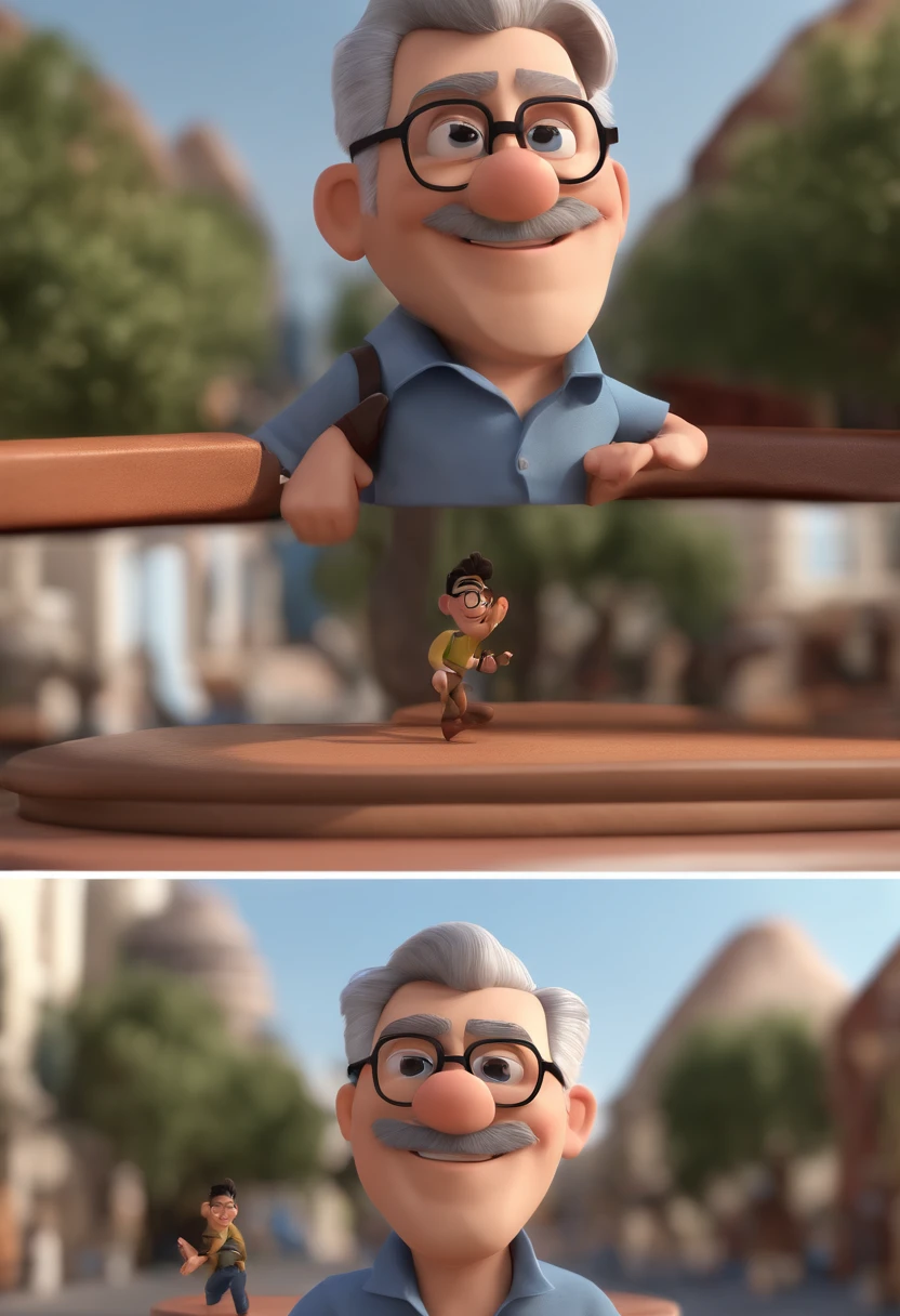 Cartoon character of a man with black glasses, Japanese gray hair and a blue shirt, animation character, Caractere estilizado, animation style rendering, 3D estilizado, Arnold Maya render, 3 d render stylized, toon render keyshot, Personagem 3D, Personagem 3D, 3d rendering stylized, 3 d character render, personagem de desenho animado, Personagem de close up, Pose de personagem, (Estilo Pixar) (master part:1.2) (Bokeh) (best quality) (pele detalhada) (textura detalhada) (8k) (argila) (Cinematic lighting) (foco nítido