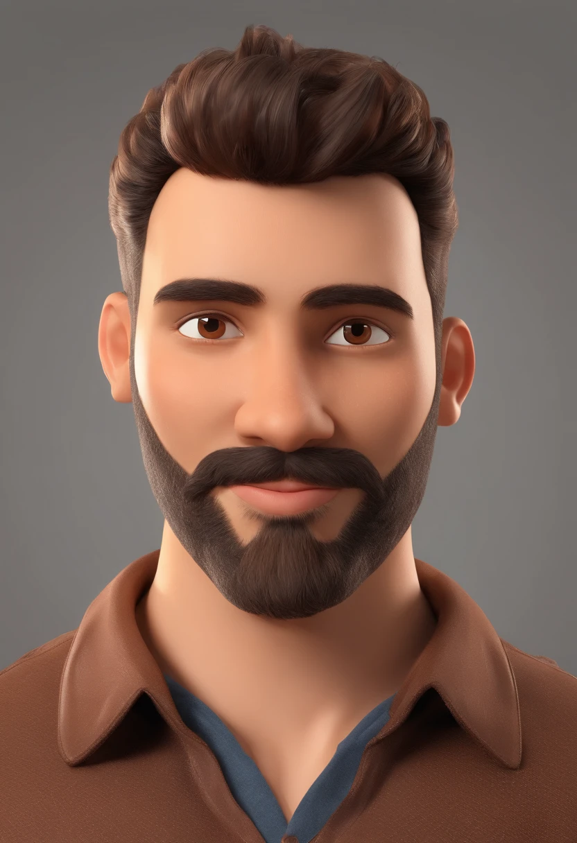 Estilo Pixar: Brown Eyes Man combone on head 27 years old with short dark brown beard