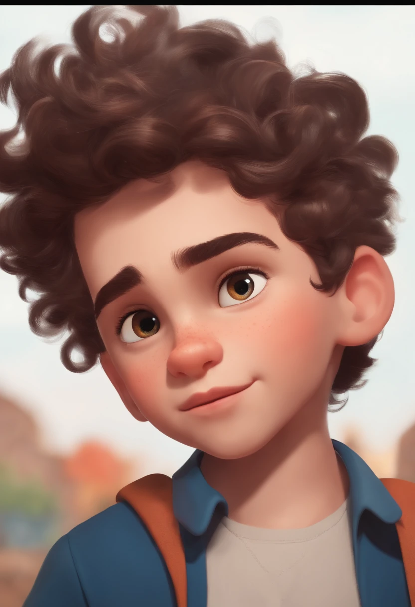 Image of a boy for a story in a YouTube video in Pixar format, He's the little allabester, He's the class leader, He's outgoing, Playful and gets up for a lot of things, cabelo curto