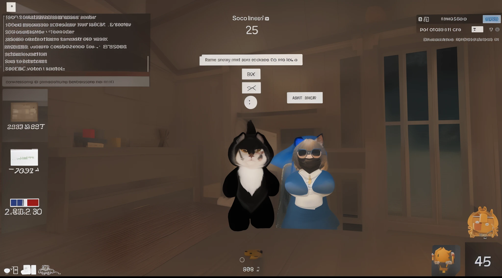 There's two people standing in a room with a cat, VRCabord, Roblox Captura de tela, no jogo, medium shot of two characters, muito muito assustador, captura de tela digital, avatar roblox, crpg, no jogo, in - jogo, Captura de tela do jogo Life Simulator, muito estilizado, 8k!!, por Kanbun Master, gameplay screenshot with ui