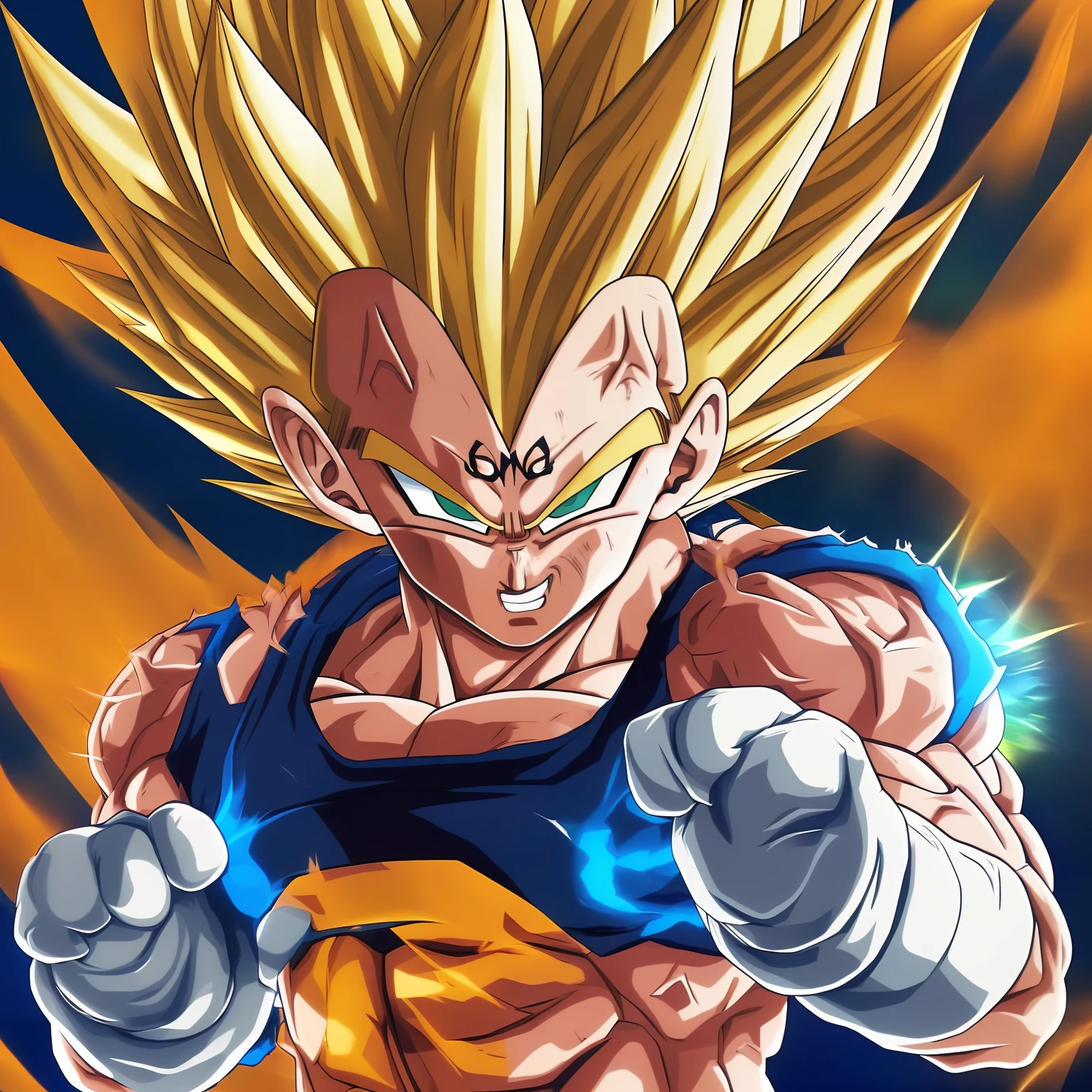 A MajinVegeta  he has a landscape ,  portrait ,have a M for Majin on the forehead,digital art,rays around him, he has a landscape behind,digital art,anatomically correct, (((8k resolution))) ,Style insprate in Majin Vegeta base by Dragon Ball Z, 1 character .Majin Vegeta clothes, long Withe gloves, Hair  super sayan Vegeta ,
, cartoon, colors, two-dimensional, planar vector, character design, stickers, colorful splashes, and T-shirt design, soft tetrad color, vector art, fantasy art,  Adobe Illustrator, hand-painted, digital painting, low polygon, soft lighting, aerial view, isometric style, retro aesthetics, focusing on people, 8K resolution, using Cinema 4D