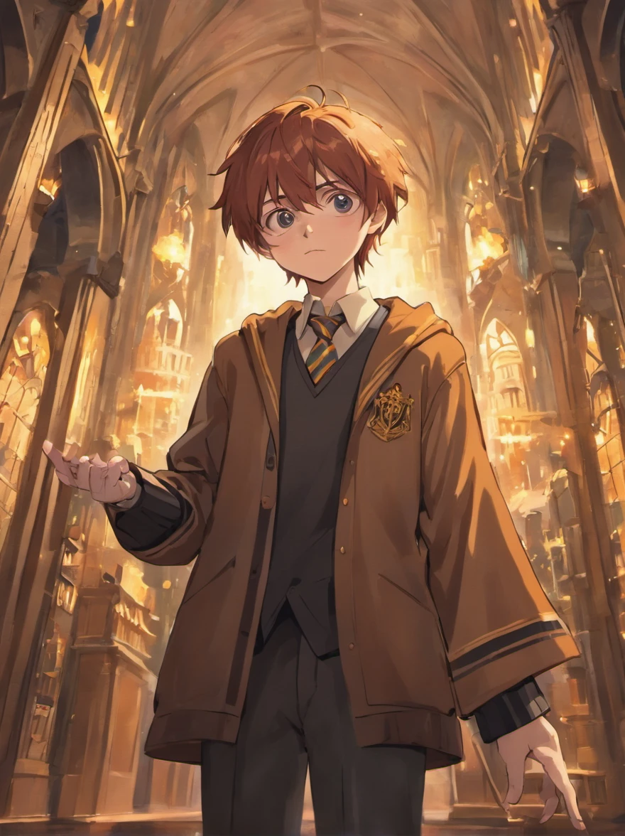 (absurdres, highres, ultra detailed, HDR), masterpiece, best quality, Harry Potter character inside library, handsome face, anime eyes, detailed interior, detailed character