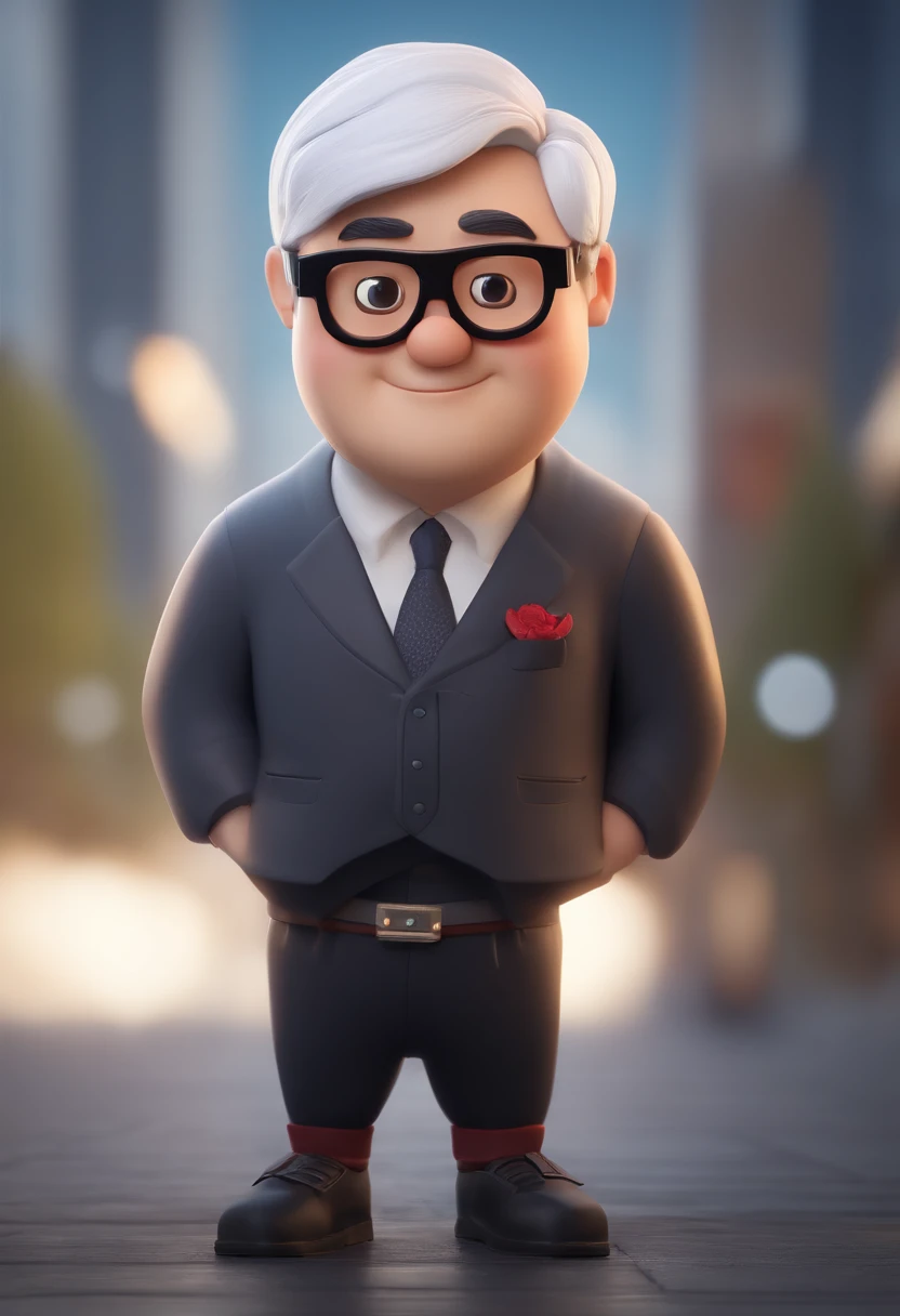 Cartoon character of a Japanese man with red glasses and white hair on the side and a blue shirt, animation character, Caractere estilizado, animation style rendering, 3D estilizado, Arnold Maya render, 3 d render stylized, toon render keyshot, Personagem 3D, Personagem 3D, 3d rendering stylized, 3 d character render, personagem de desenho animado, Personagem de close up, Pose de personagem,  (Estilo Pixar) (master part:1.2) (Bokeh) (best quality) (pele detalhada) (textura detalhada) (8k) (argila) (Cinematic lighting) (foco nítido