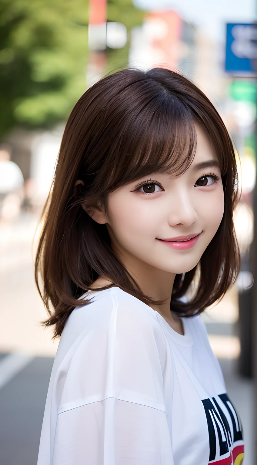 masutepiece, Best Quality, Illustration, Ultra-detailed, finely detail, hight resolution, 8K Wallpaper, Perfect dynamic composition, Beautiful detailed eyes, doress,Medium Hair,mid-chest, Natural Color Lip, Random and sexy poses,Smile,Aoyama Street Walk