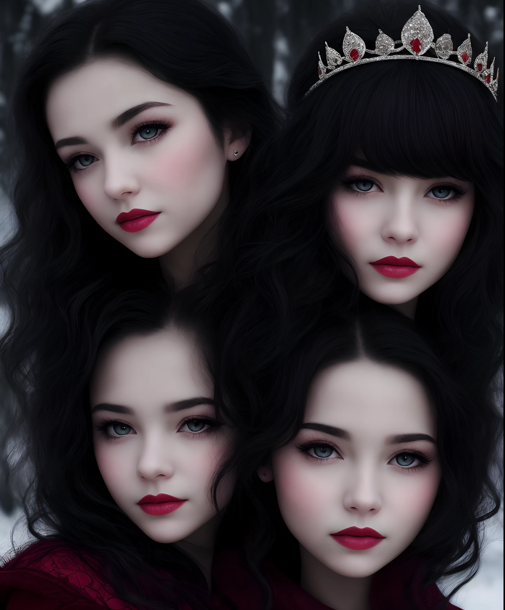 Once upon a time, there was a beautiful queen who wished for a daughter with skin as white as snow, lips as red as blood, and hair as black as ebony.